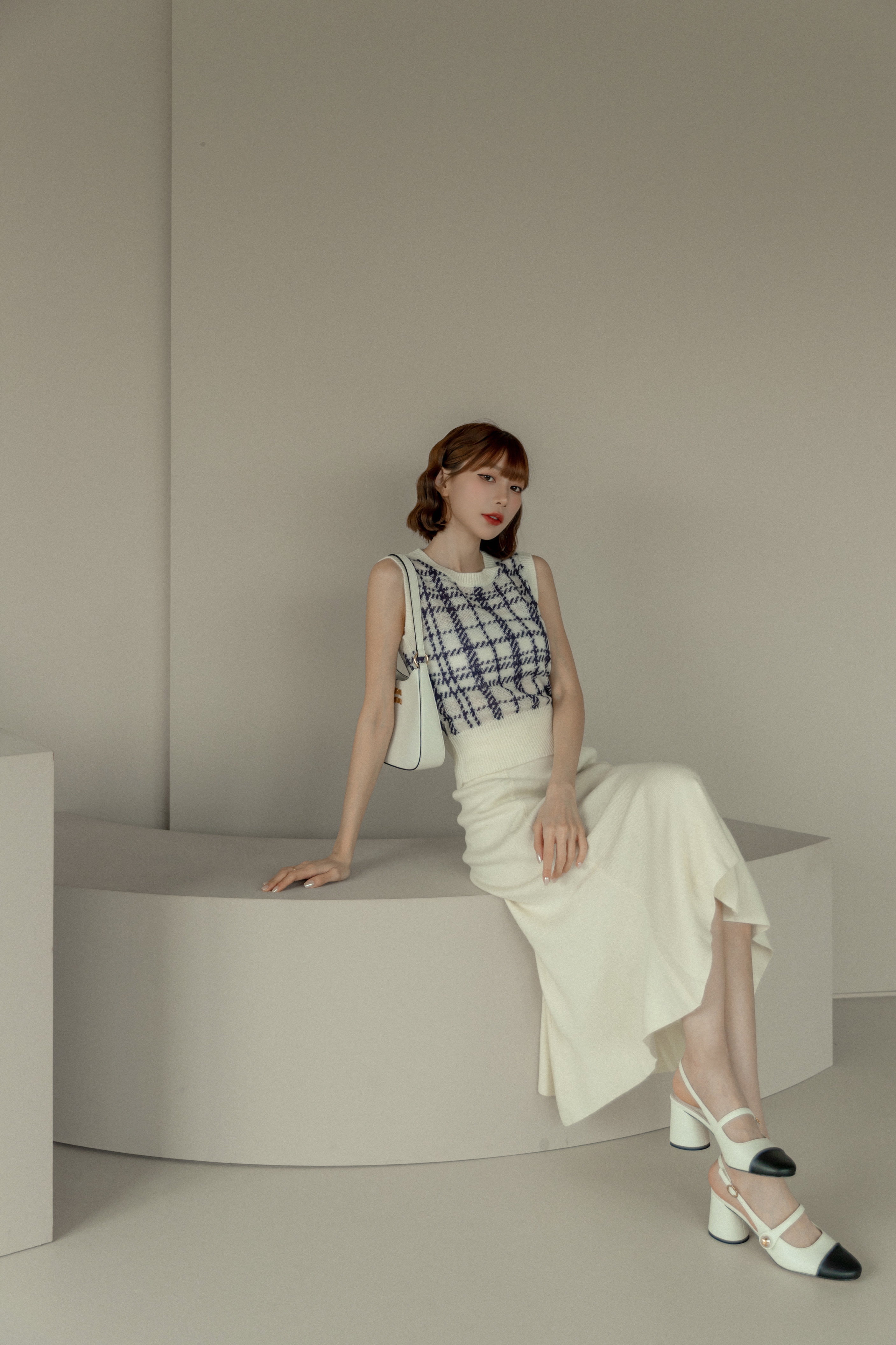 菱格紋馬海毛背心