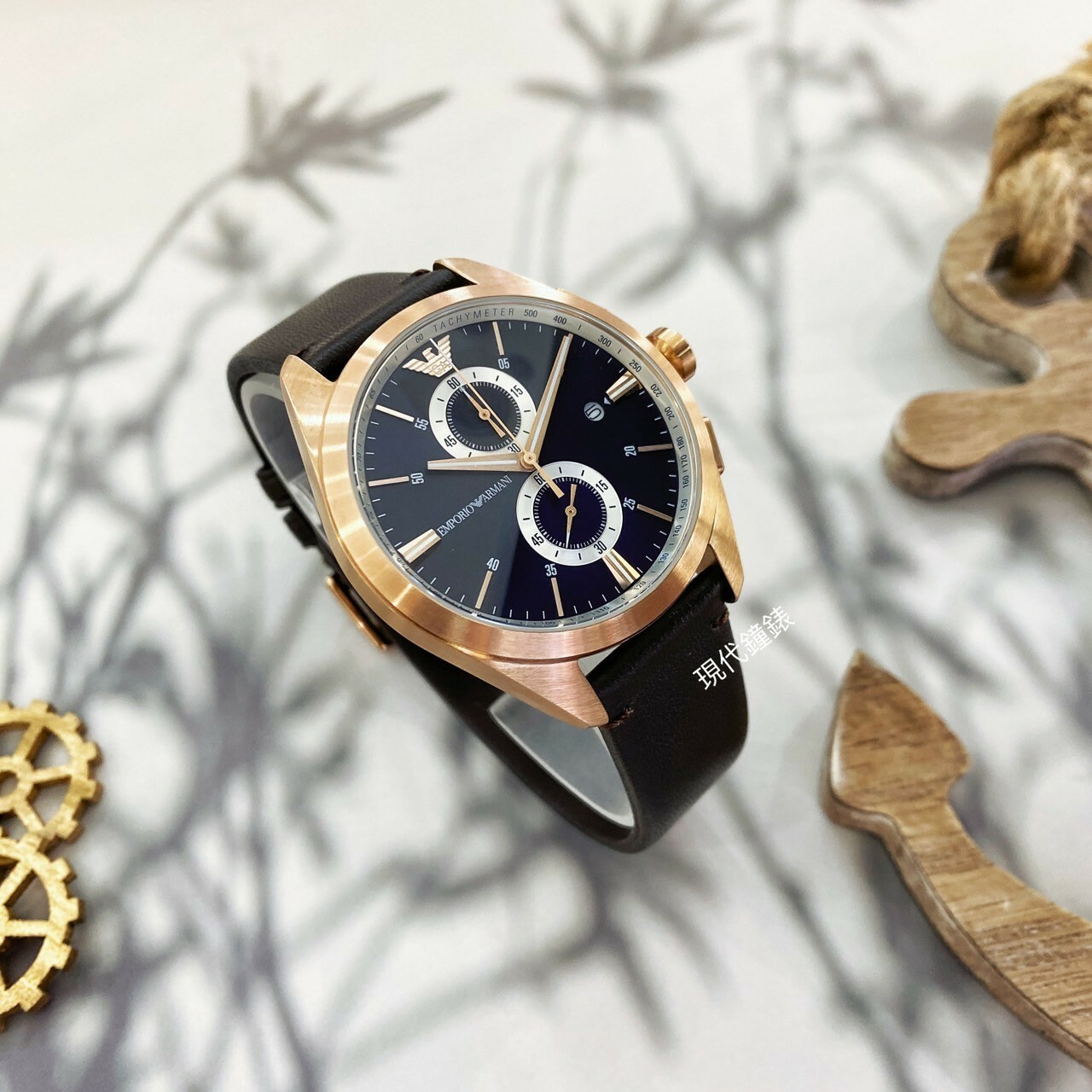 【EMPORIO ARMANI】紳士撞色雙眼腕錶 AR11554 43mm 現代鐘錶