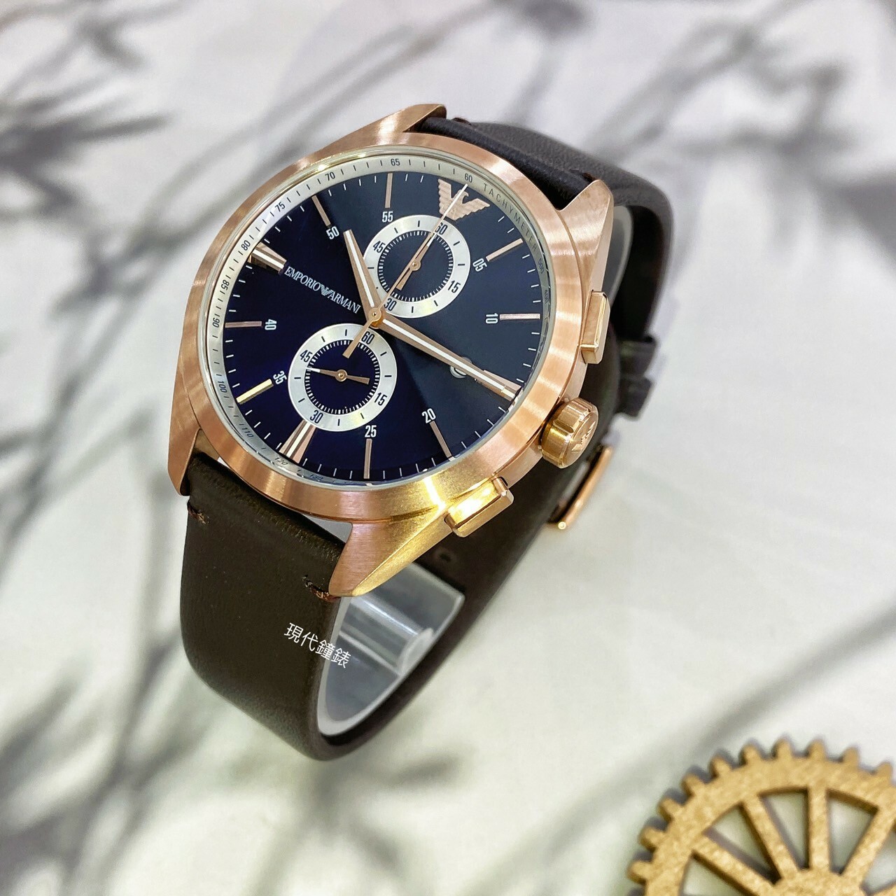 【EMPORIO ARMANI】紳士撞色雙眼腕錶 AR11554 43mm 現代鐘錶