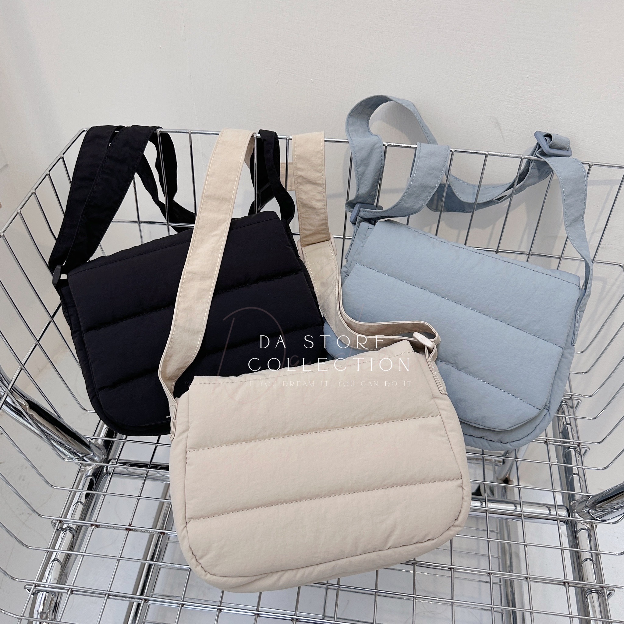 尼龍羽絨翻蓋單肩包/三色