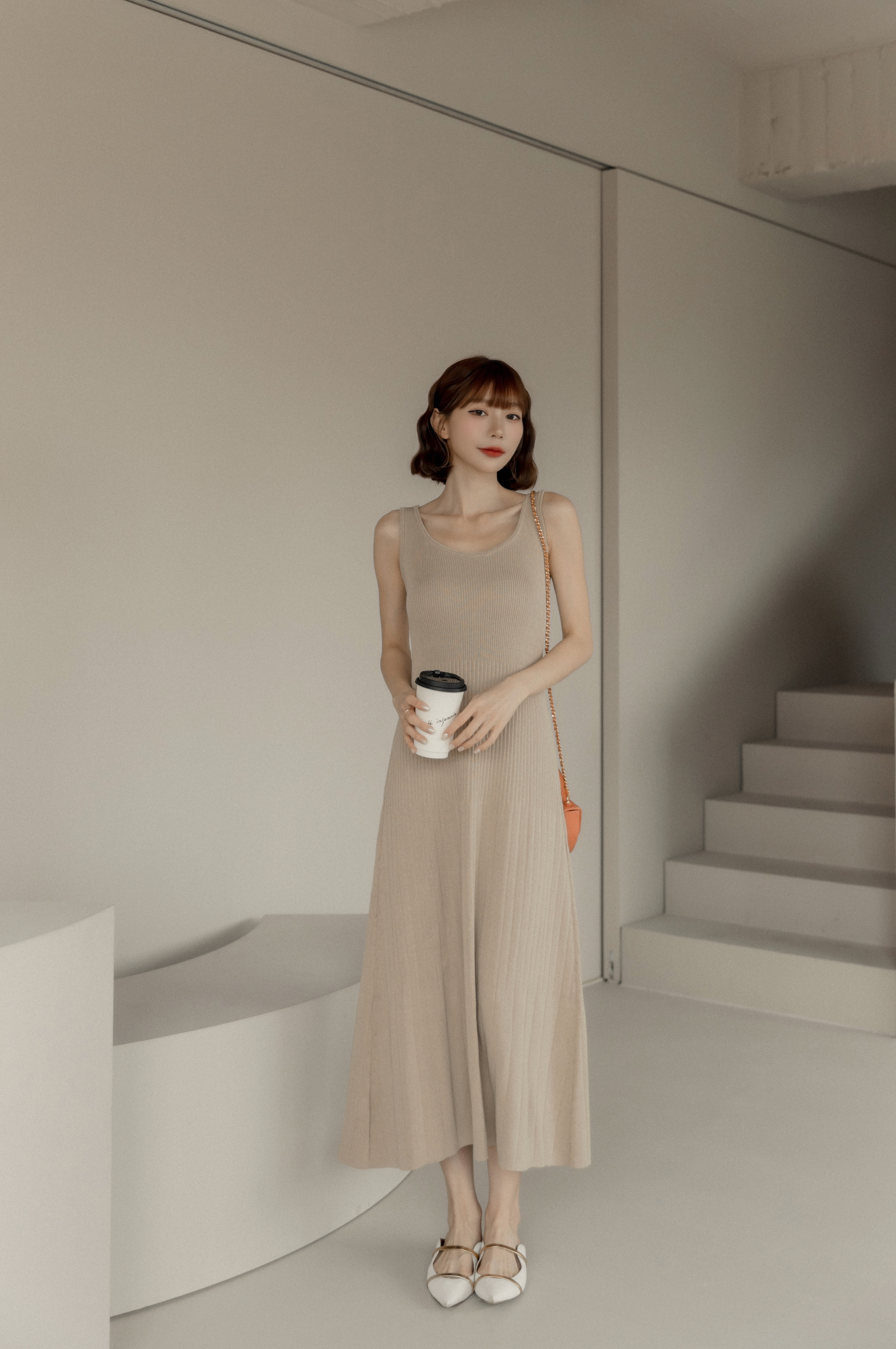 絕美三段式針織長洋-焦糖色