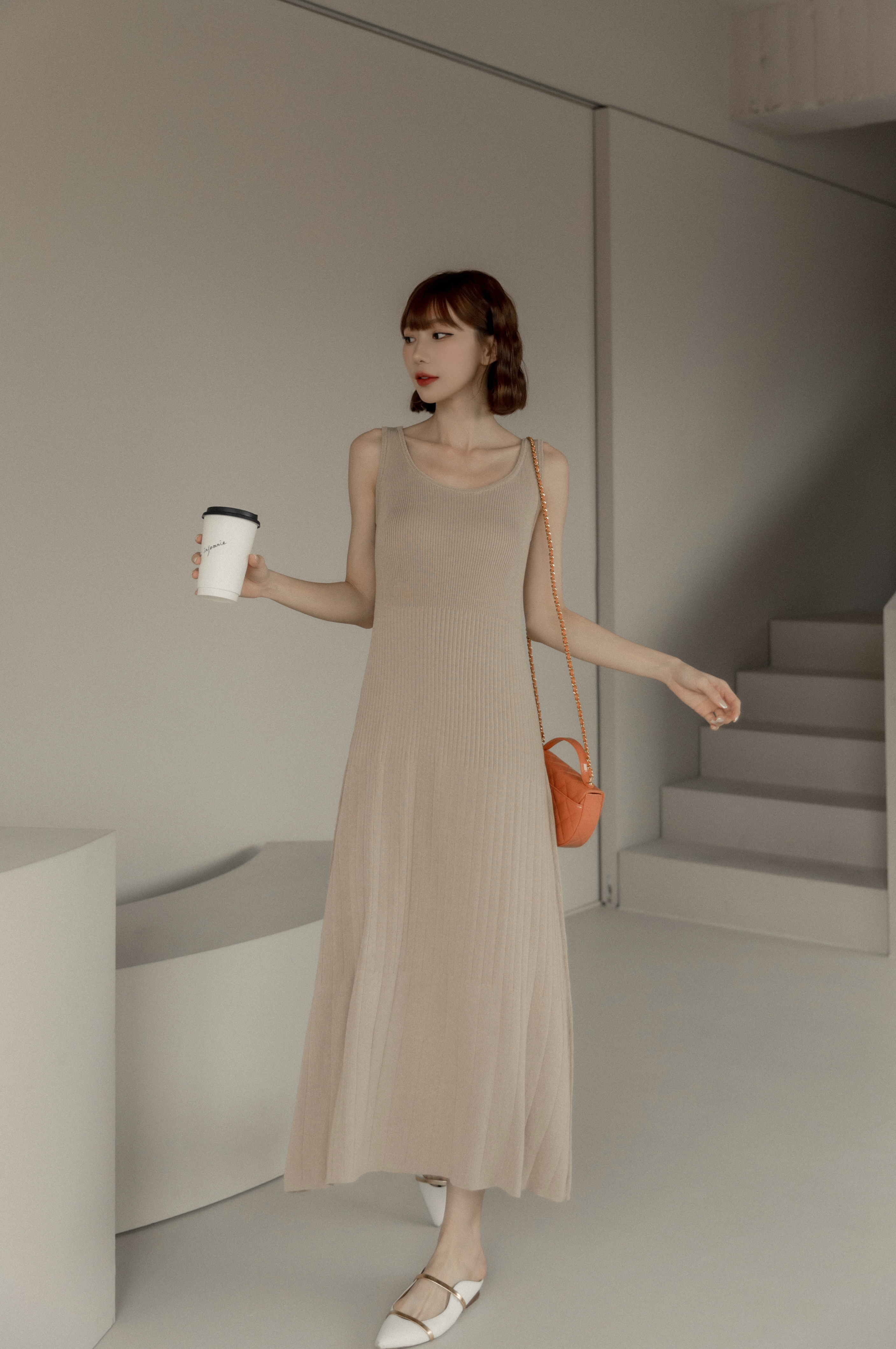 絕美三段式針織長洋-焦糖色