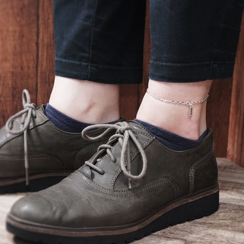 方形稜角 腳踝鍊 銀白款設計 925純銀腳鍊 刻字訂製 男女皆宜