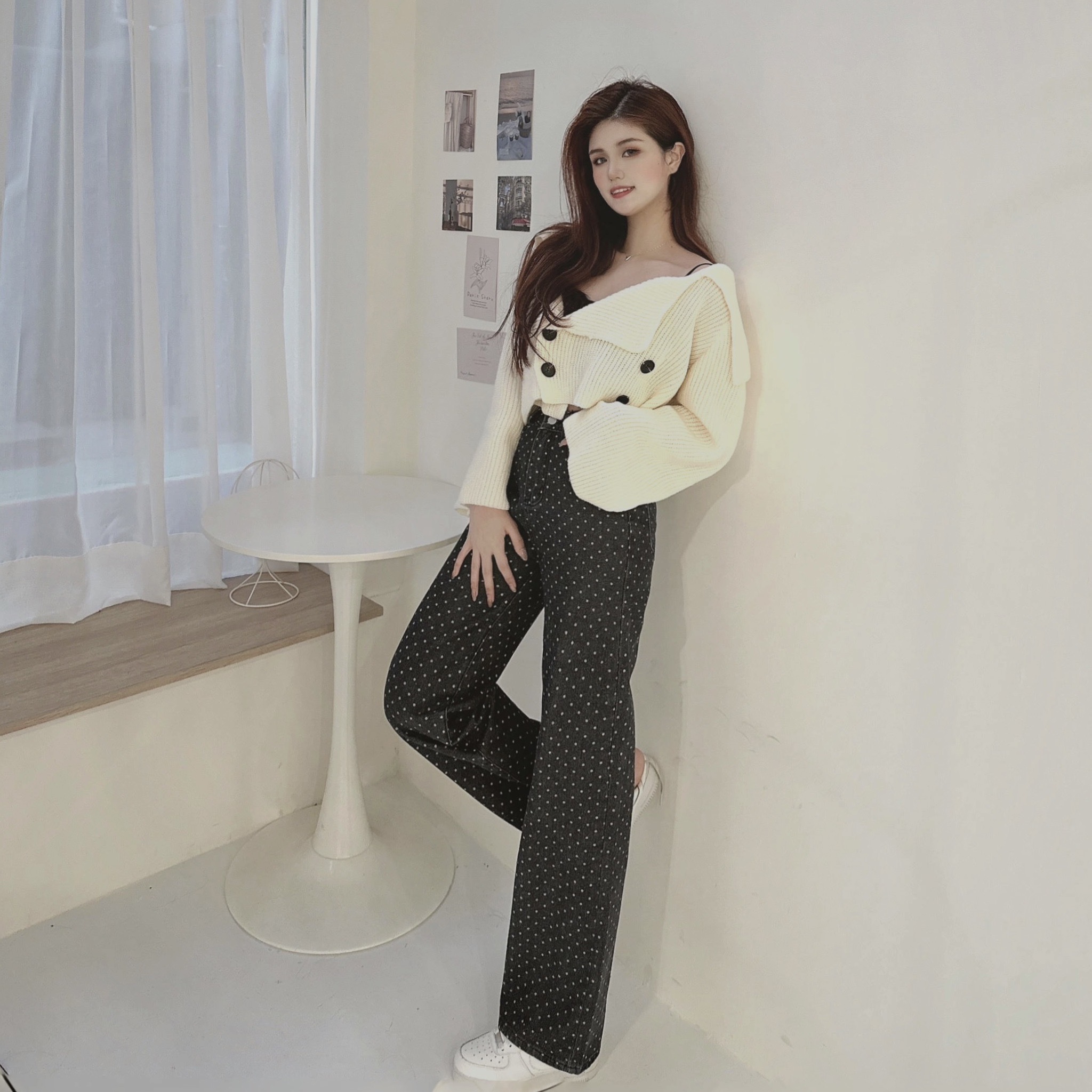 點點直筒牛仔寬褲/二色