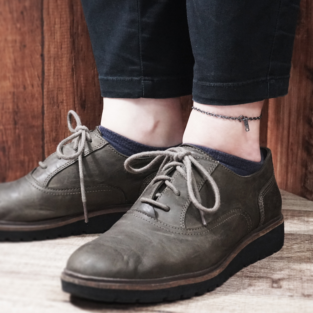 方形稜角 腳踝鍊 復古黑設計 925純銀腳鍊 刻字訂製 男女皆宜