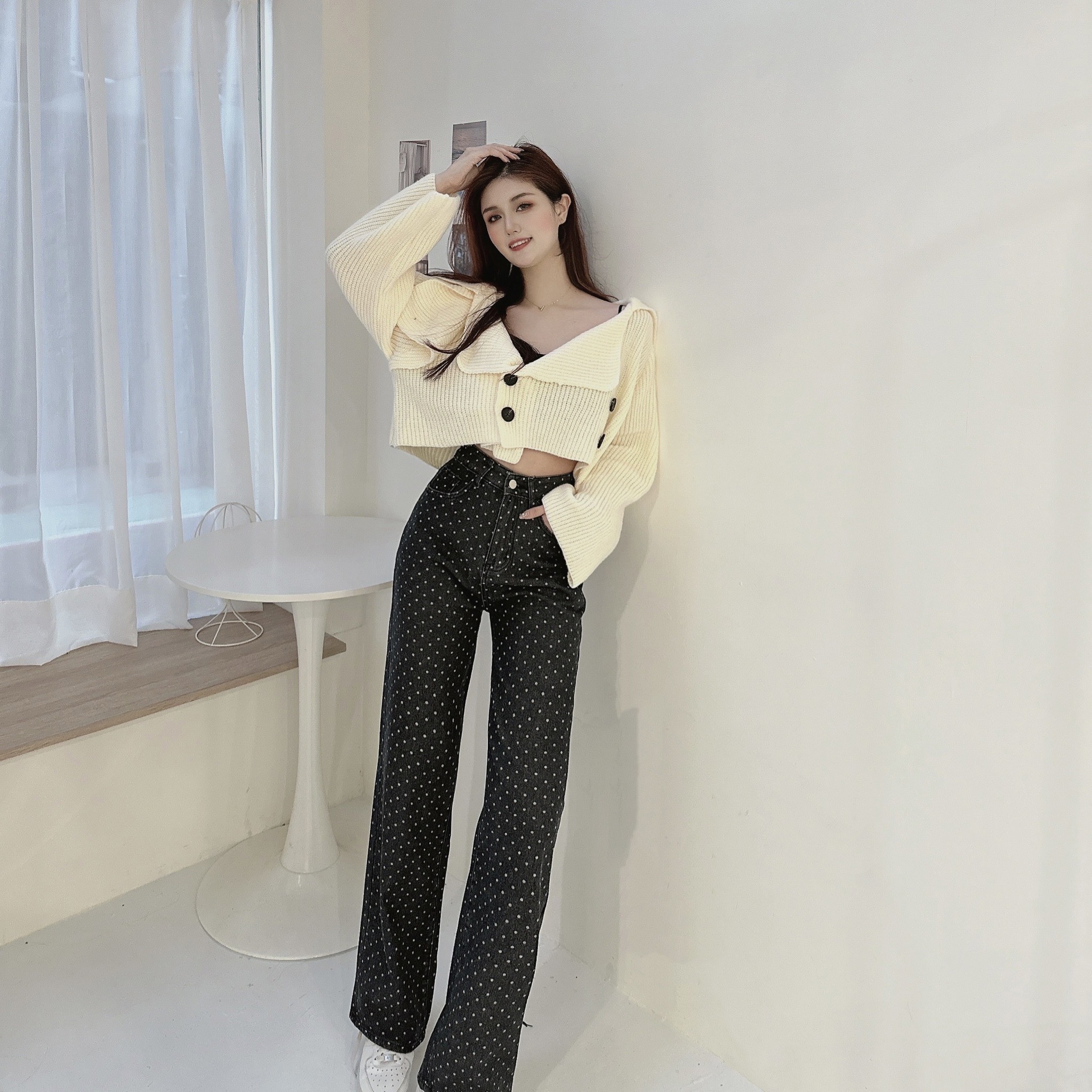 點點直筒牛仔寬褲/二色