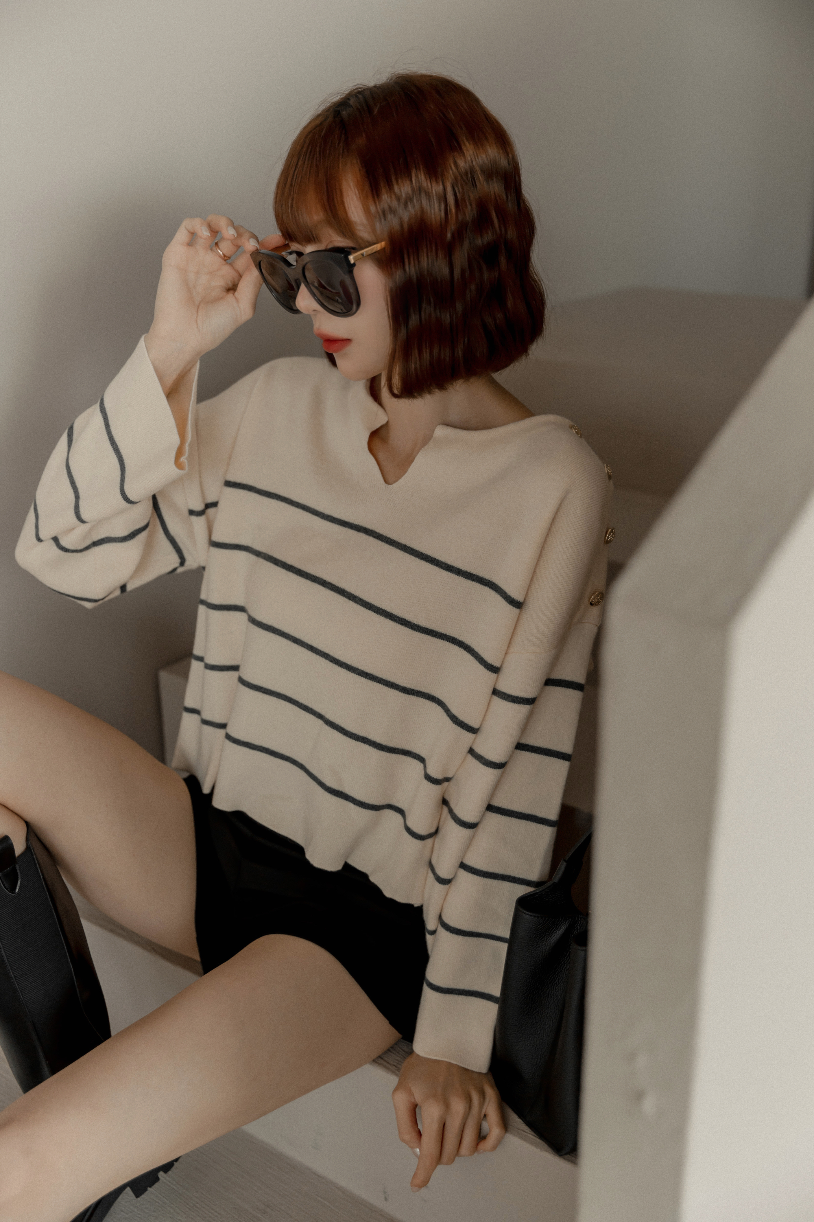 條紋小金釦-奶白