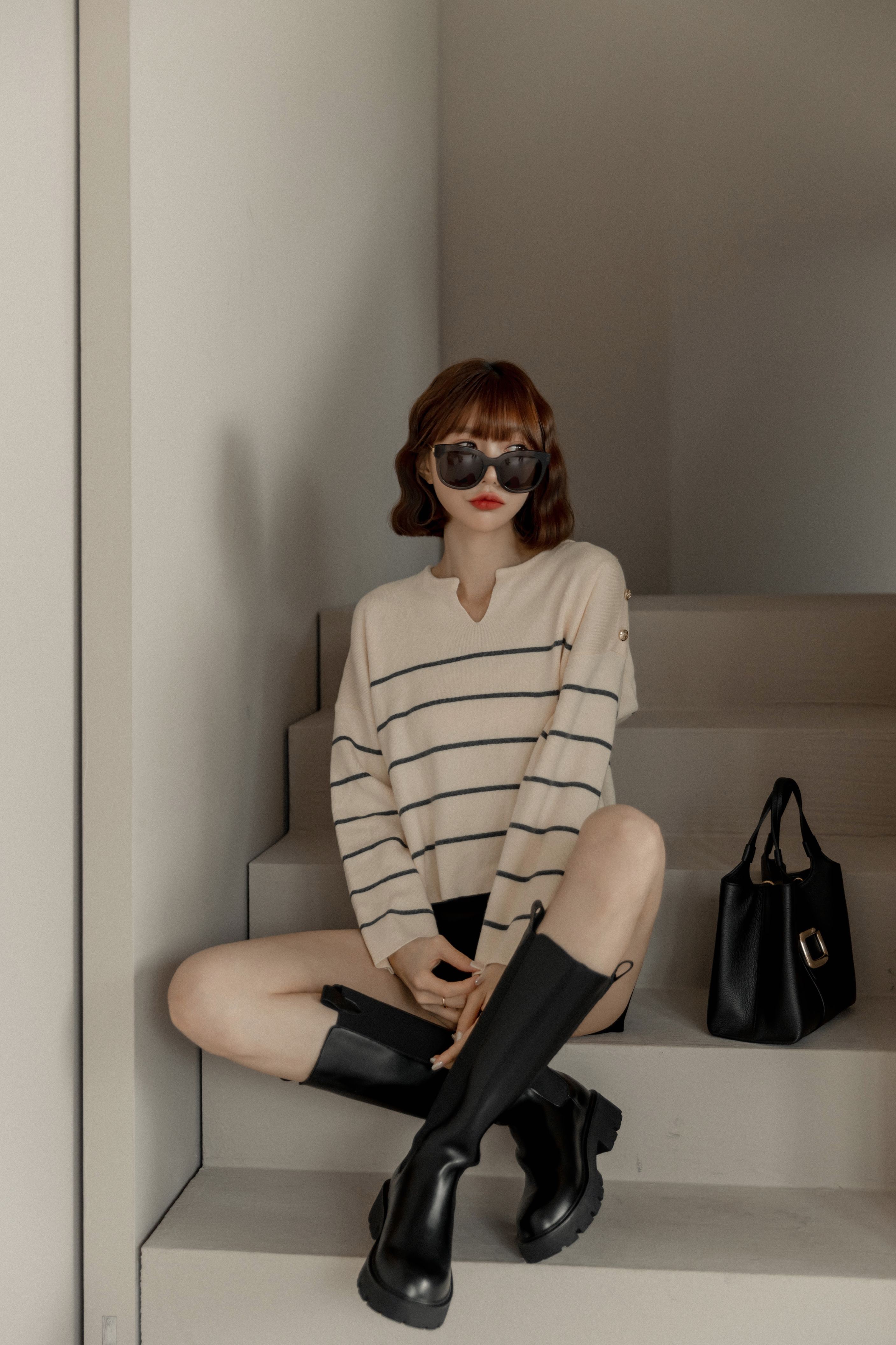 條紋小金釦-奶白