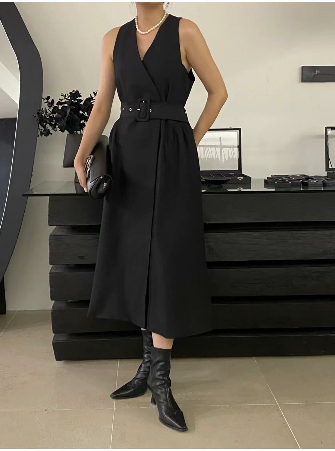 風衣外套+洋裝(2件組)(黑/咖綠)