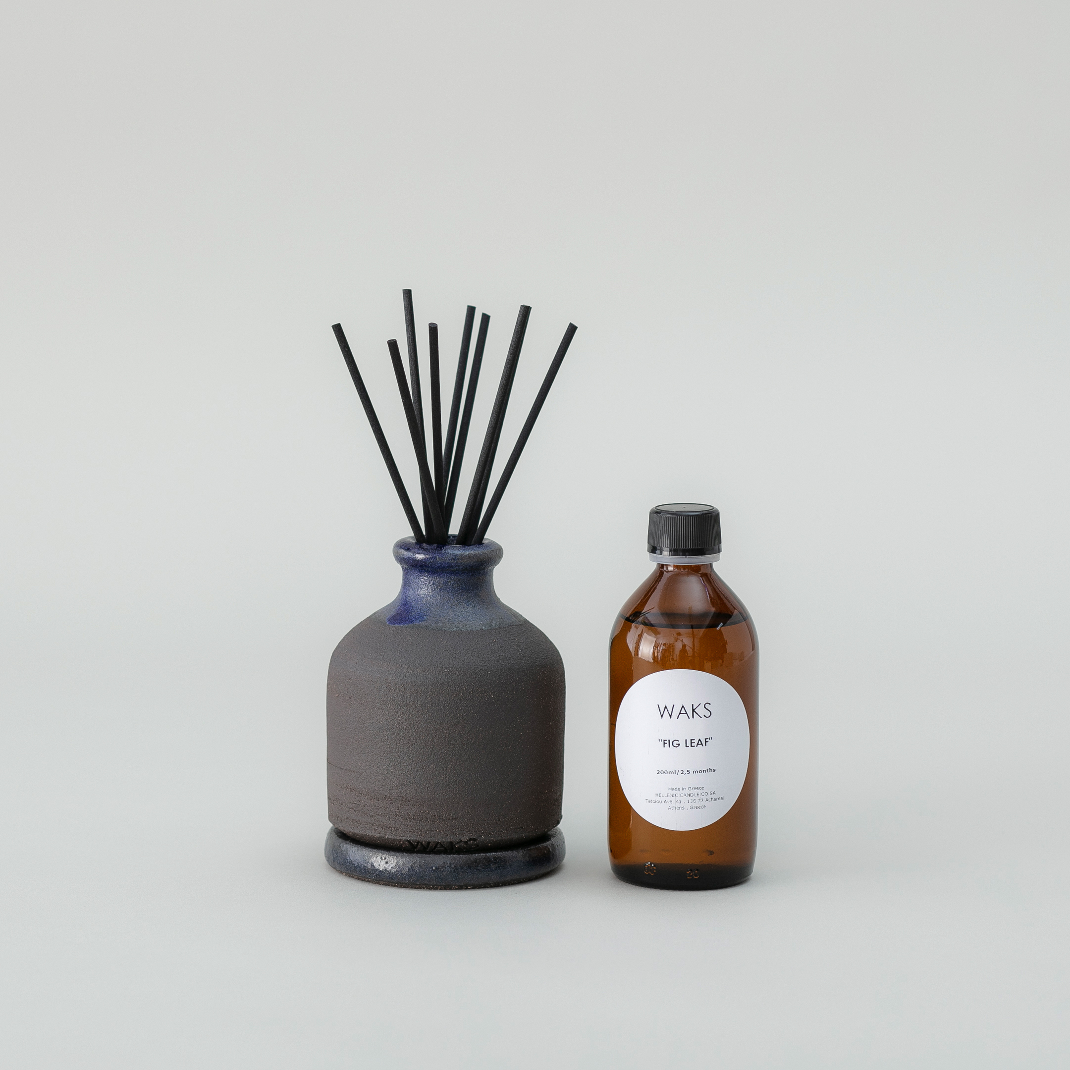 WAKS 手製粗陶工藝系列擴香深藍瓶-無花果