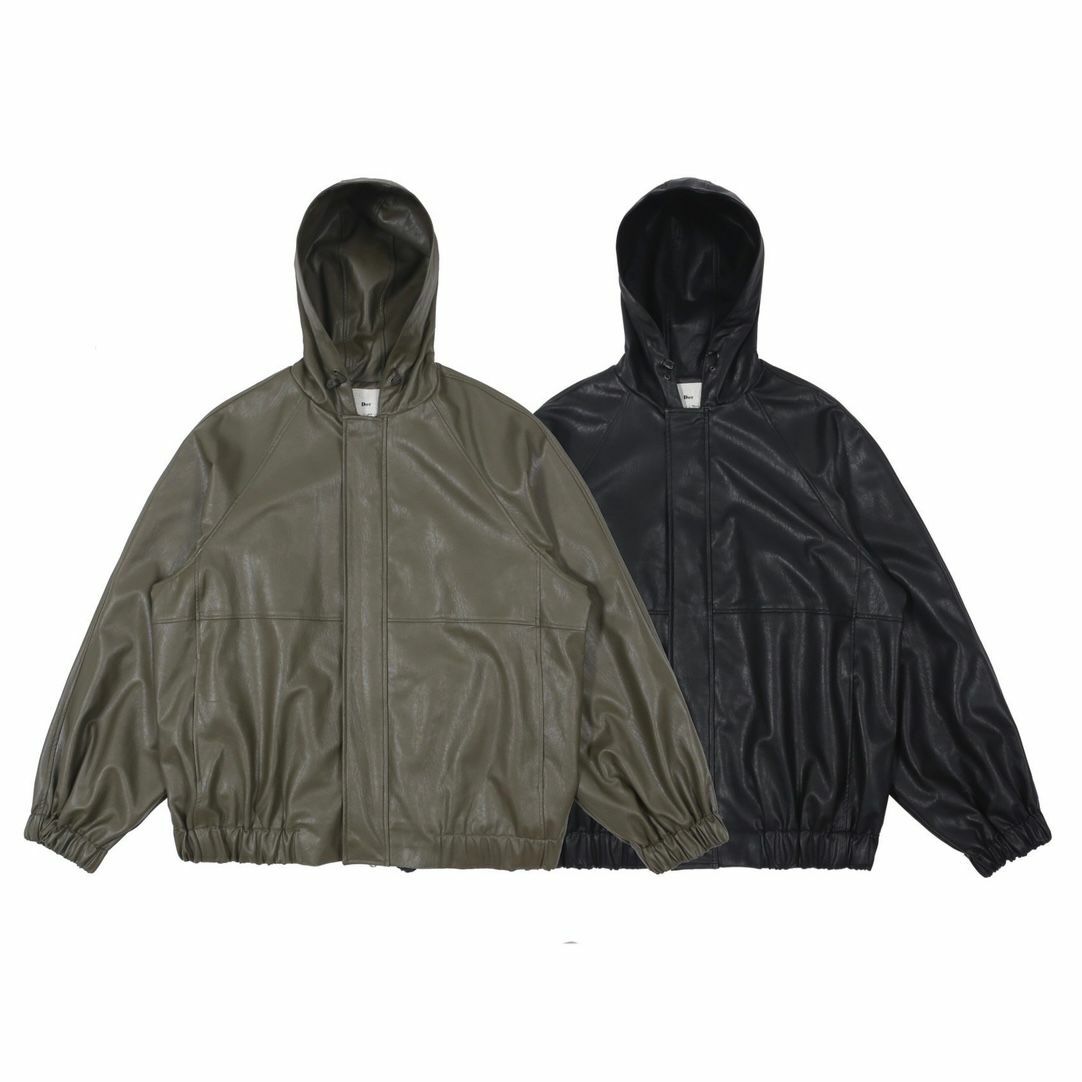 連帽拉鍊合成皮褸 DOT-0045JK