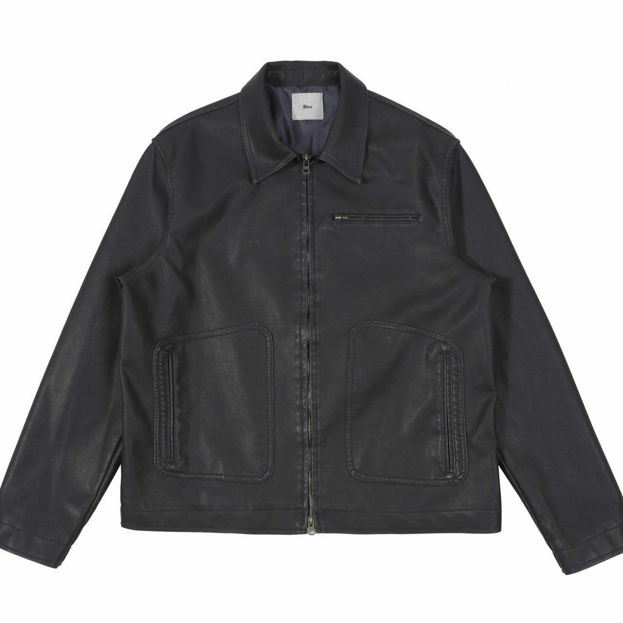 恤衫領拉鍊合成皮褸 DOT-0046JK