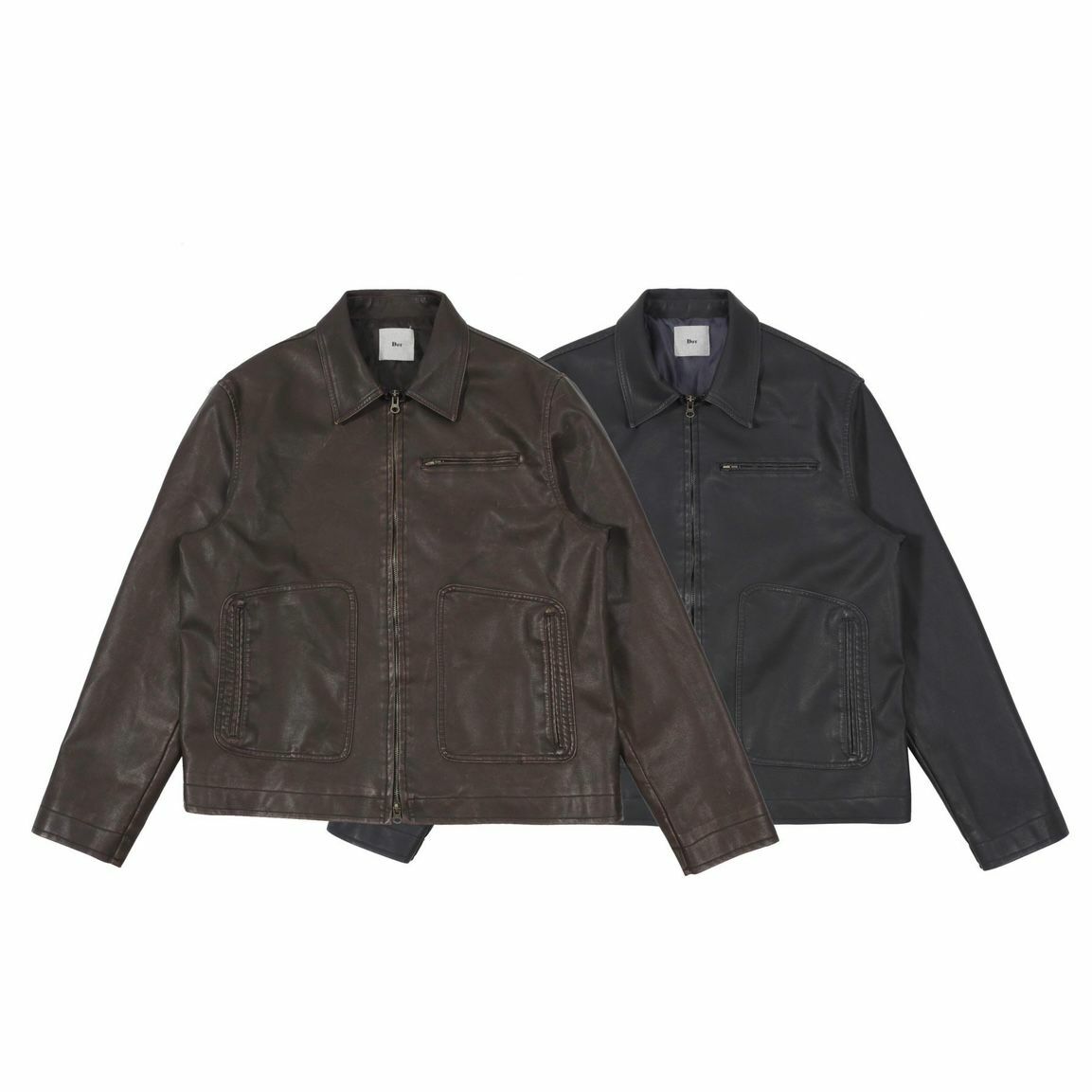 恤衫領拉鍊合成皮褸 DOT-0046JK