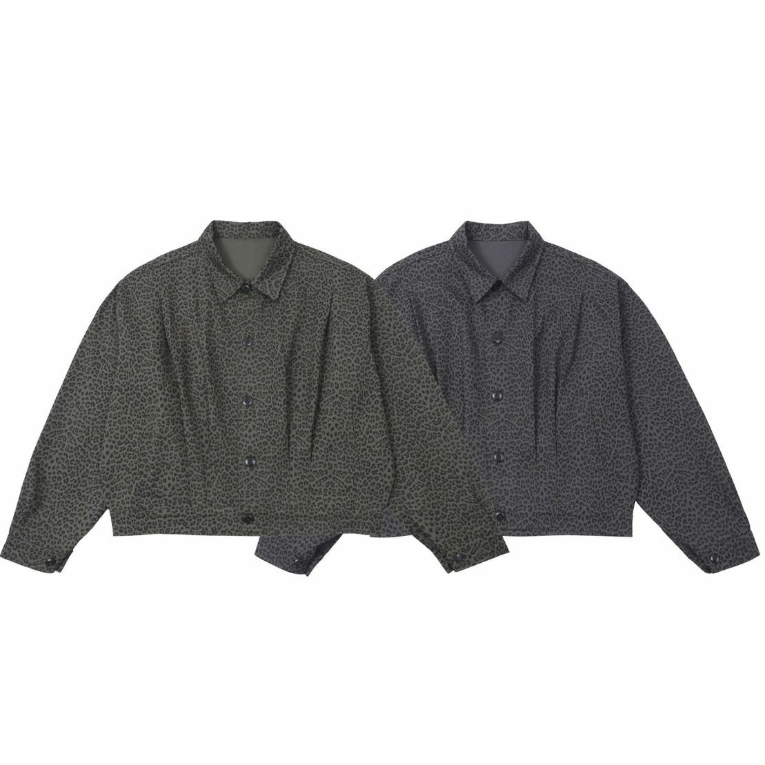 恤衫領豹紋短身外套 DOT-0055JK