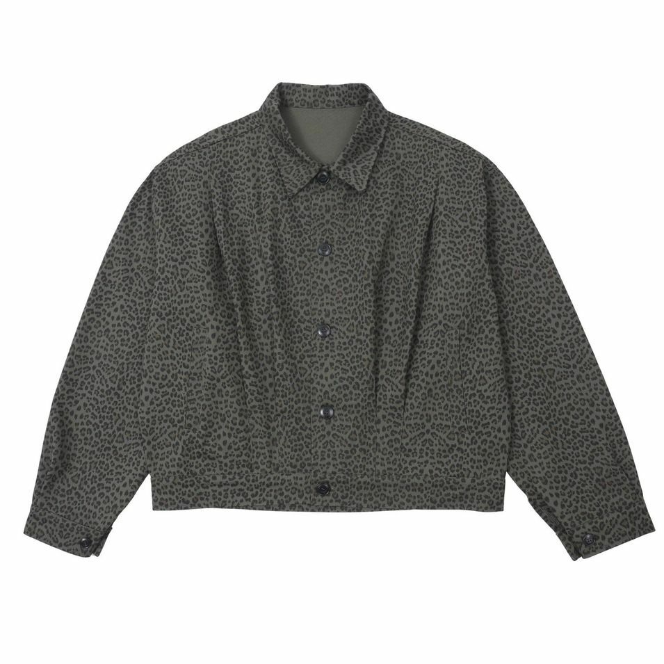 恤衫領豹紋短身外套 DOT-0055JK