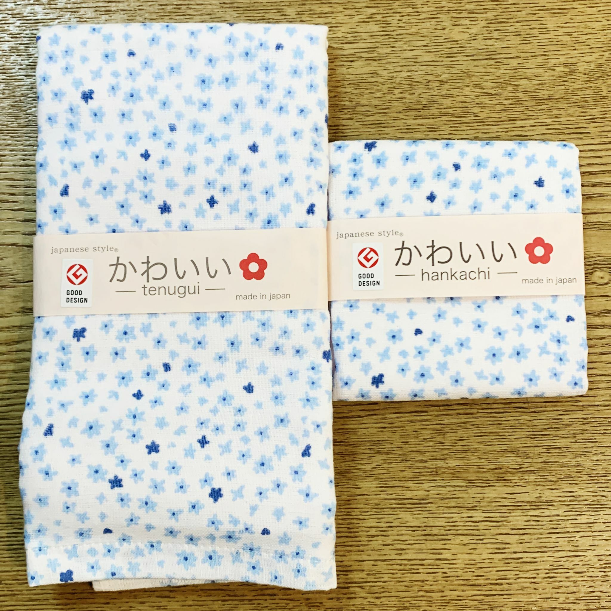 日本製 Tenugui 軟紗圖案毛巾兩枚組-藍花