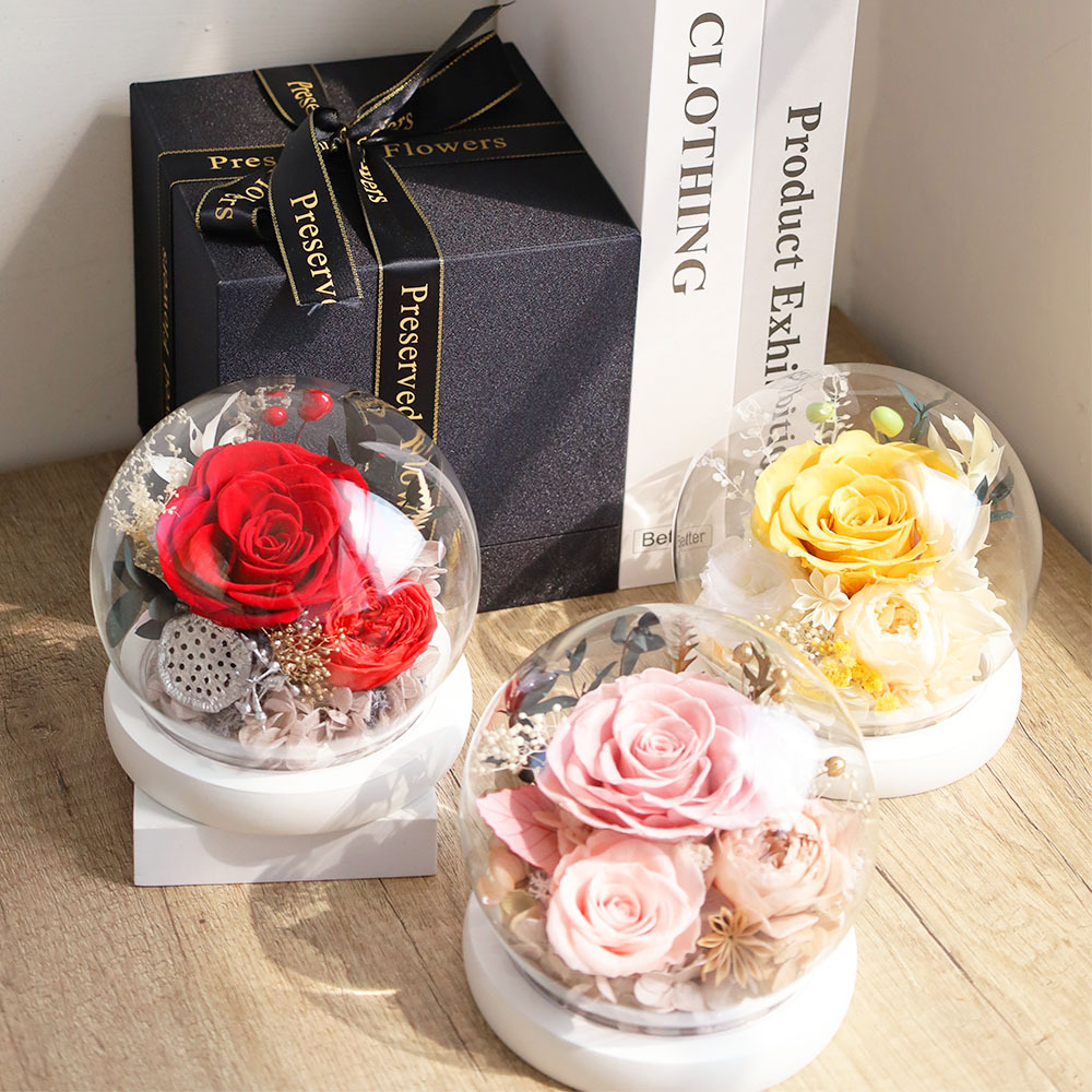 O'Pretty 歐沛媞 心意滿分 永生花祝福玻璃罩附氛圍燈+禮盒-多款