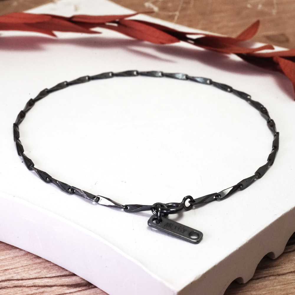 箭羽腳鍊 復古黑設計 925純銀腳踝鍊 刻字訂製 男女皆宜 小瓜子鍊