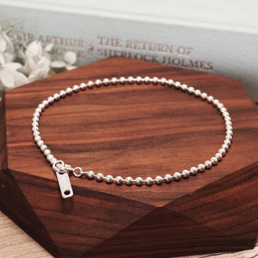 極簡銀珠腳鍊 2.5mm圓珠 銀白款設計 925純銀腳踝鍊 刻字訂製 男女皆宜