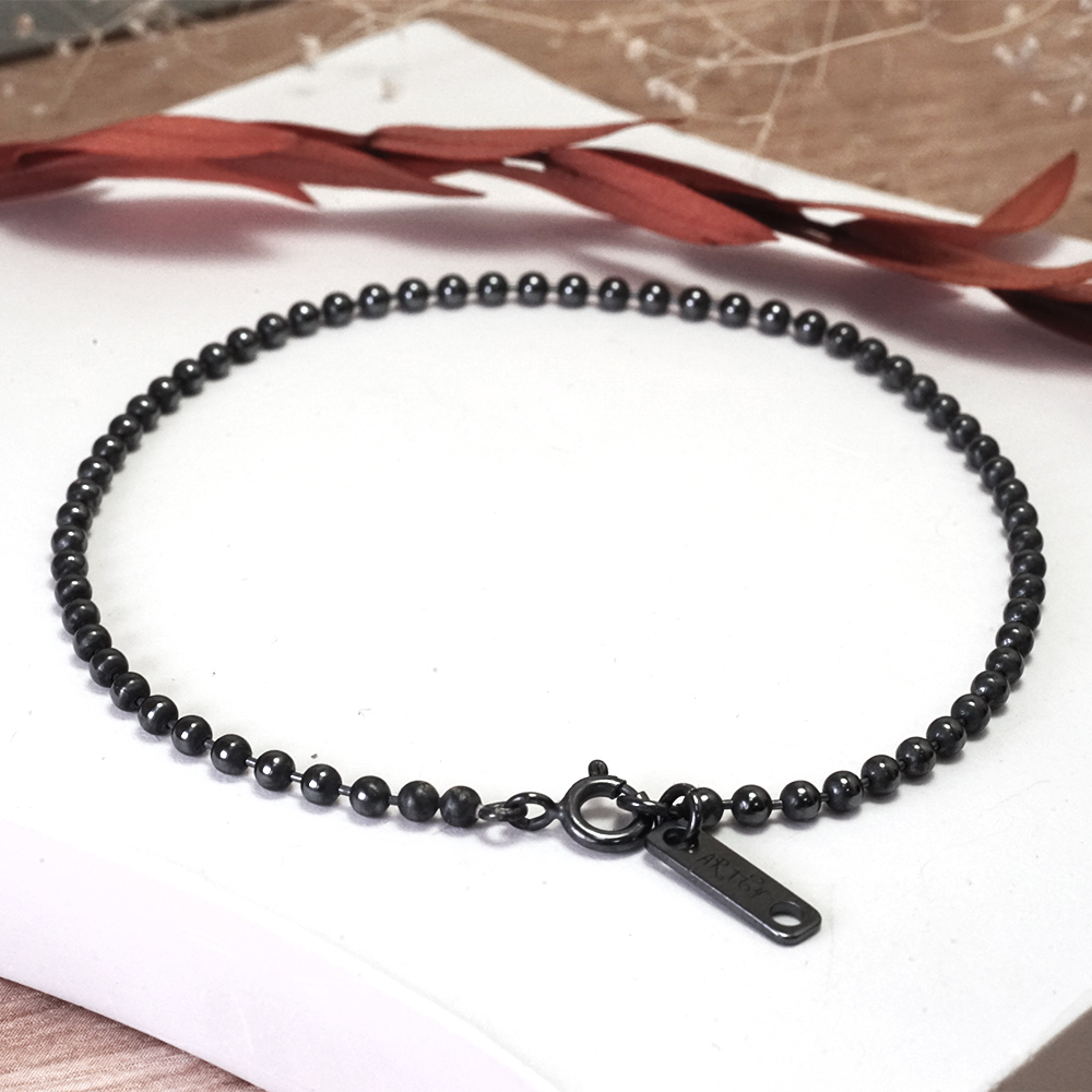 極簡銀珠腳鍊 2.5mm圓珠 復古黑設計 925純銀腳踝鍊 刻字訂製 男女皆宜