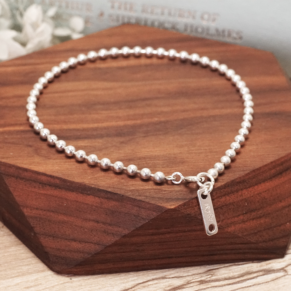極簡銀珠腳鍊 3mm圓珠 銀白款設計 925純銀腳踝鍊 刻字訂製 男女皆宜