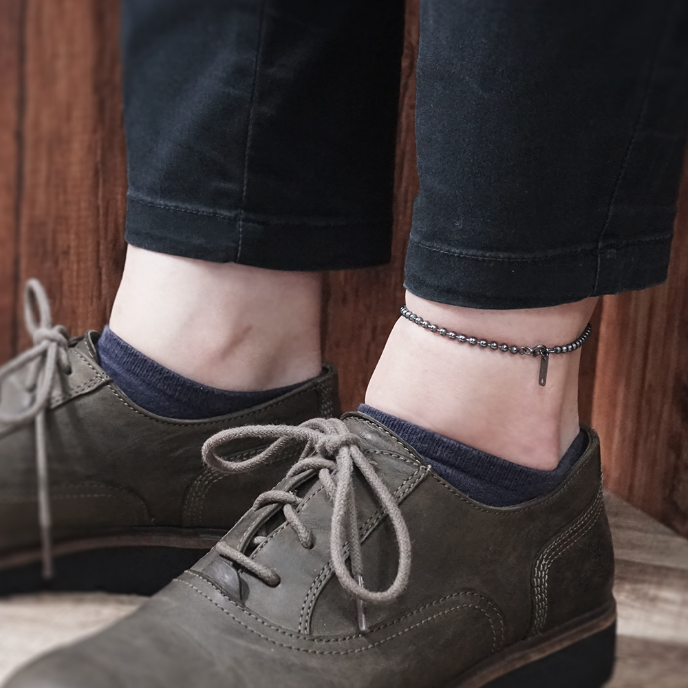 極簡銀珠腳鍊 3mm圓珠 復古黑設計 925純銀腳踝鍊 刻字訂製 男女皆宜