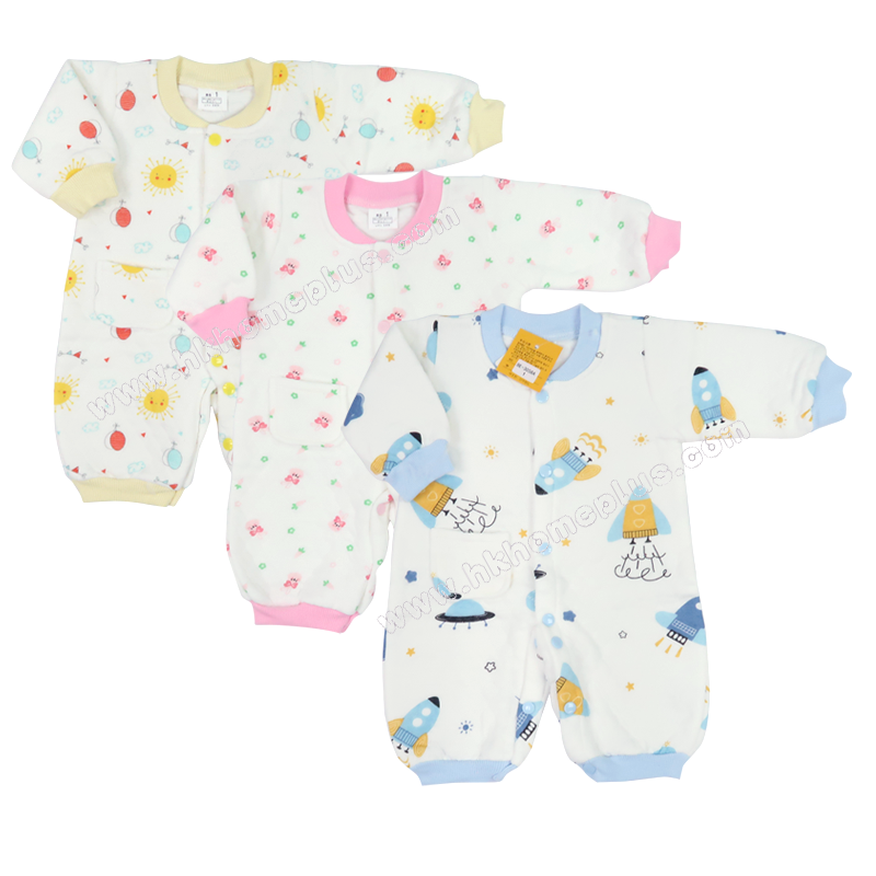 Koma Land: 嬰兒夾絲印花長袖對胸連體衣 BE3058 (1-3碼)