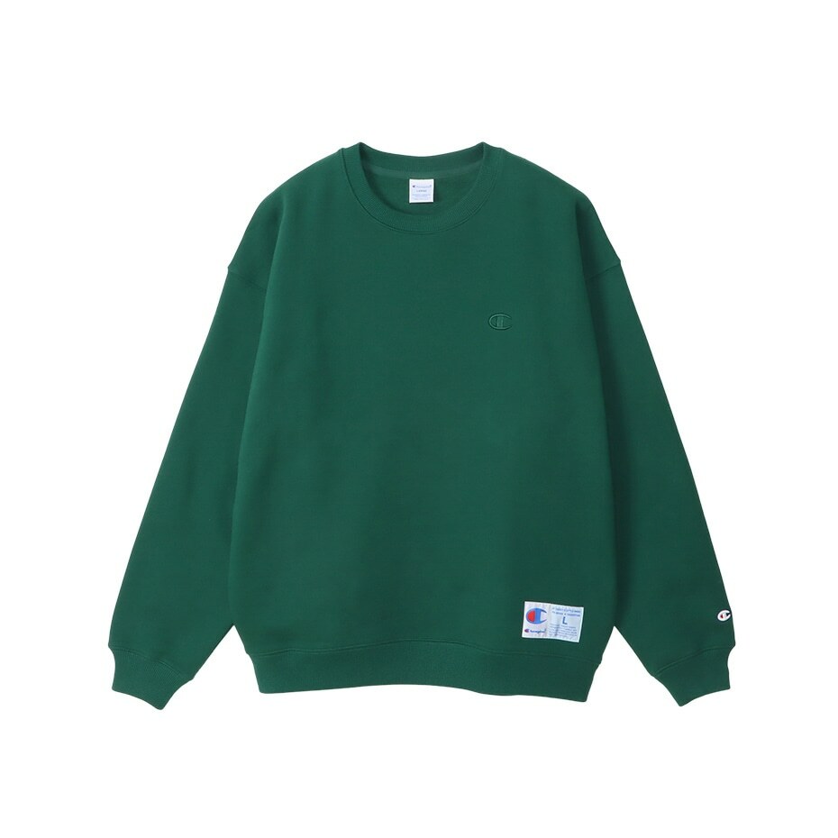 男款-ACTION STYLE 寬版刺繡LOGO純色衛衣-深綠