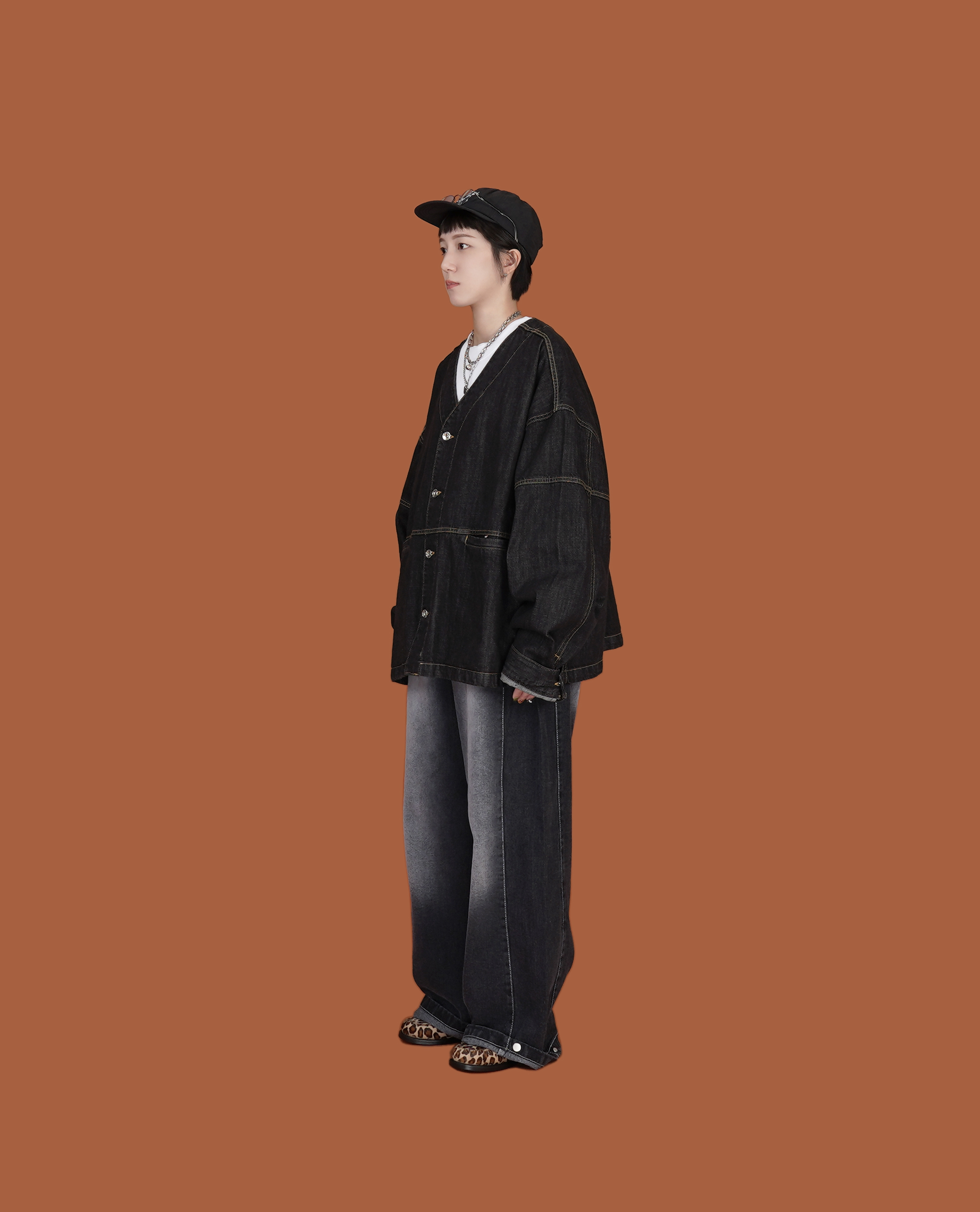 O.POism 歐波医生V領拼接牛仔外套