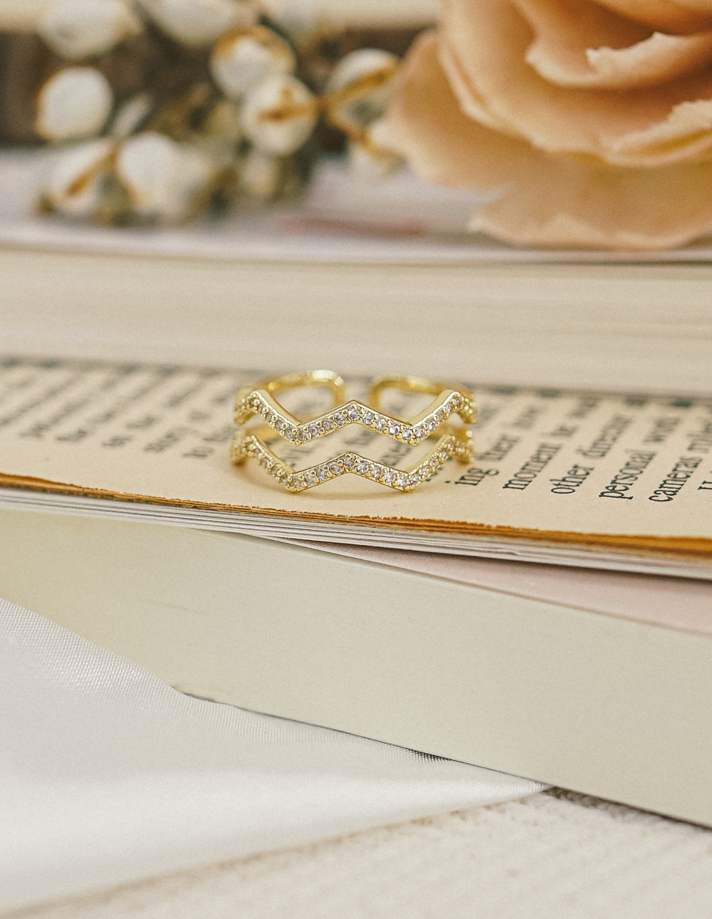 雙層水鑽波紋可調式戒指