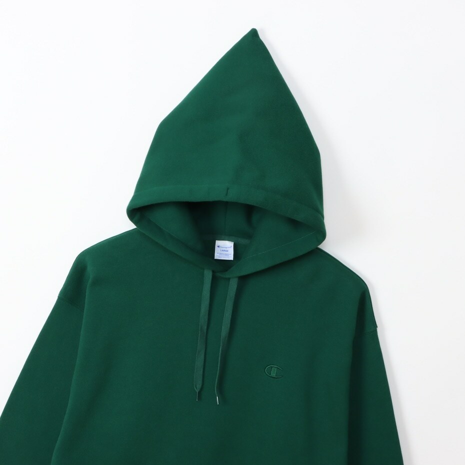 男款-ACTION STYLE  寬版刺繡LOGO純色連帽衛衣-深綠