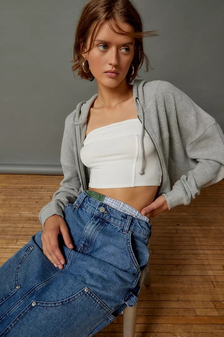 UO 棉質華夫格帽踢外套BDG Leah Waffle Knit Zip-Up Hoodie Sweatshirt