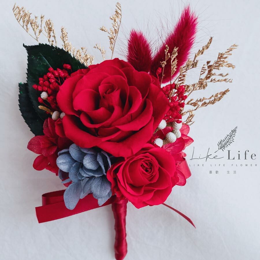 永生花胸花,紅色永生花胸花,新郎胸花,主婚人胸花推薦，台北胸花推薦