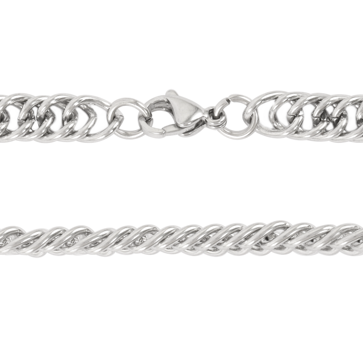 白鋼鍊子，男士鍊子 多環鍊接；細密編織雙層扭鍊（3620）