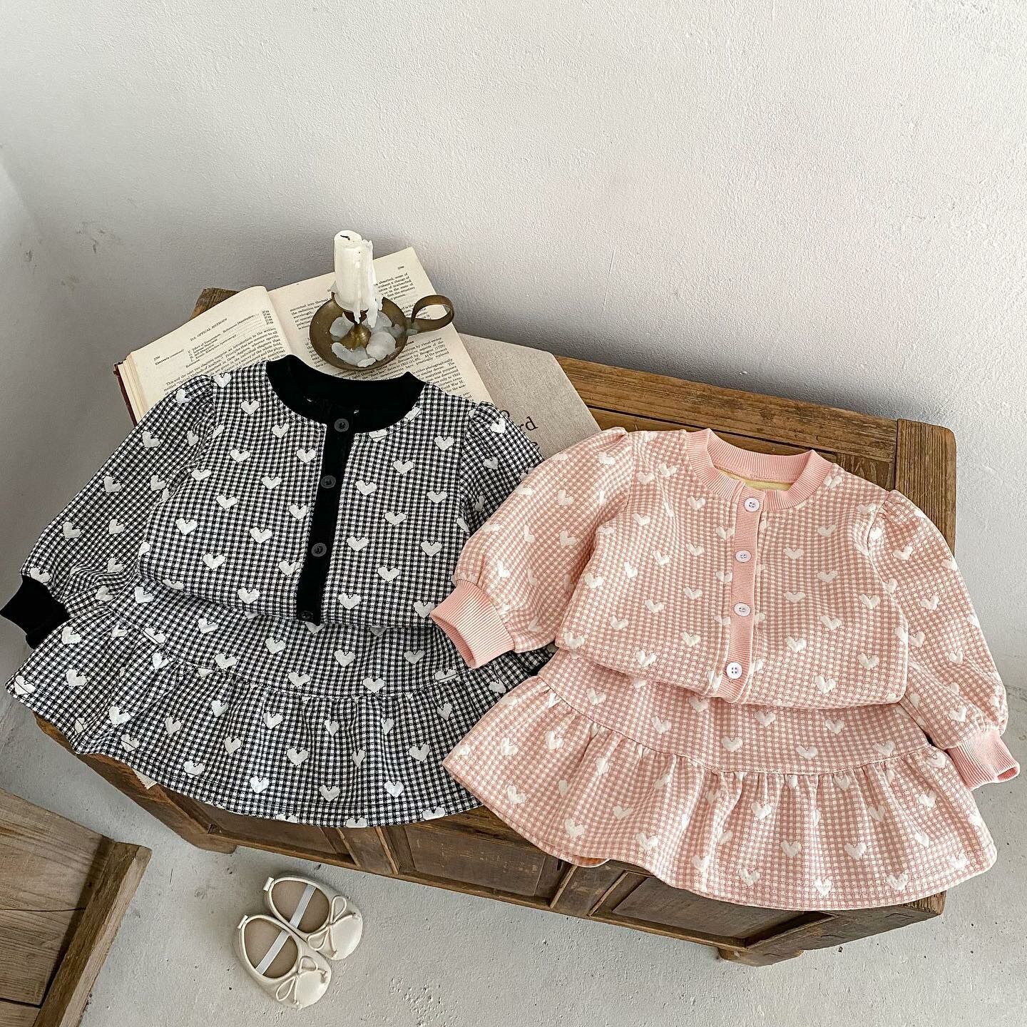 愛心提花外套+裙子套裝組