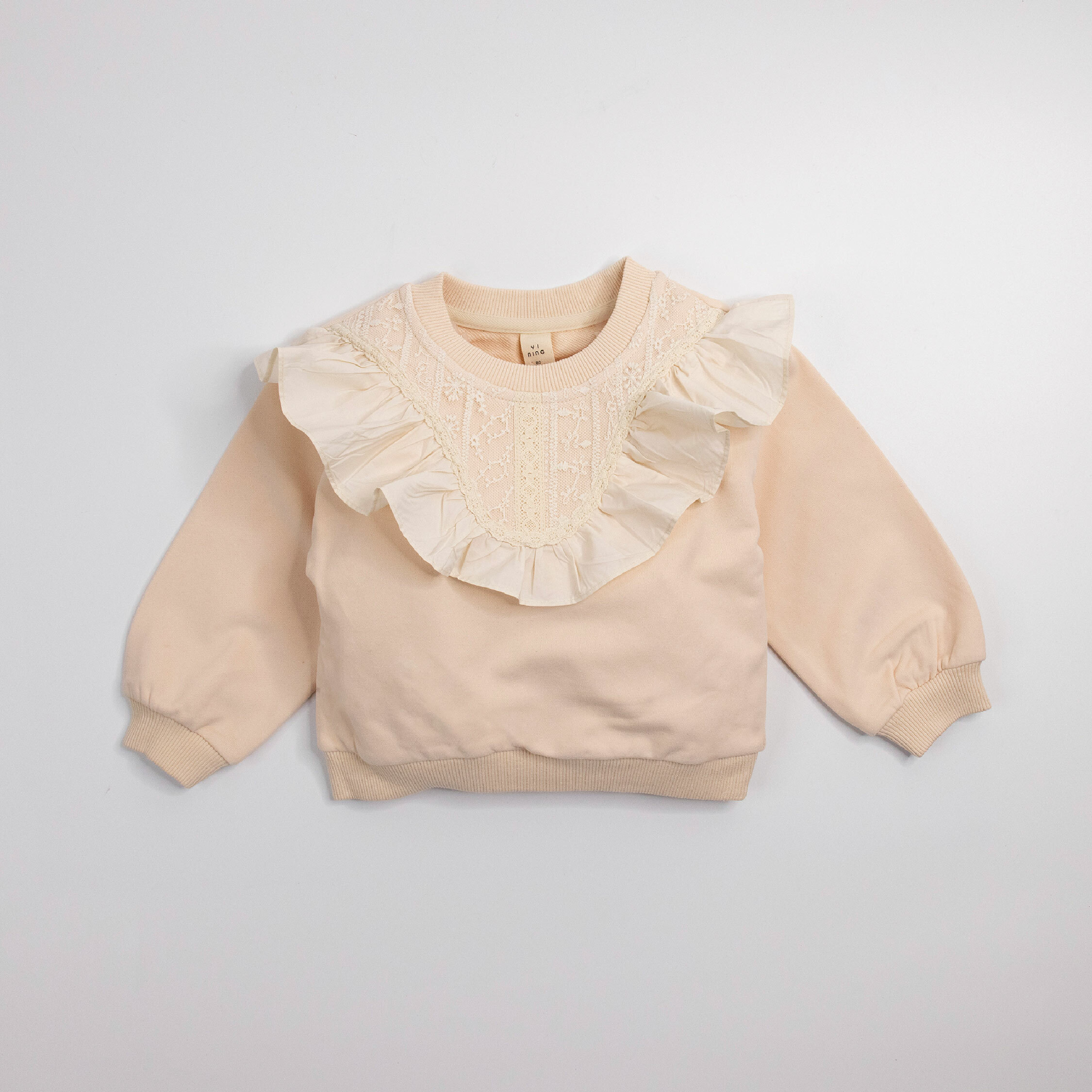 【H35243】氣質蕾絲荷葉花邊拼接上衣