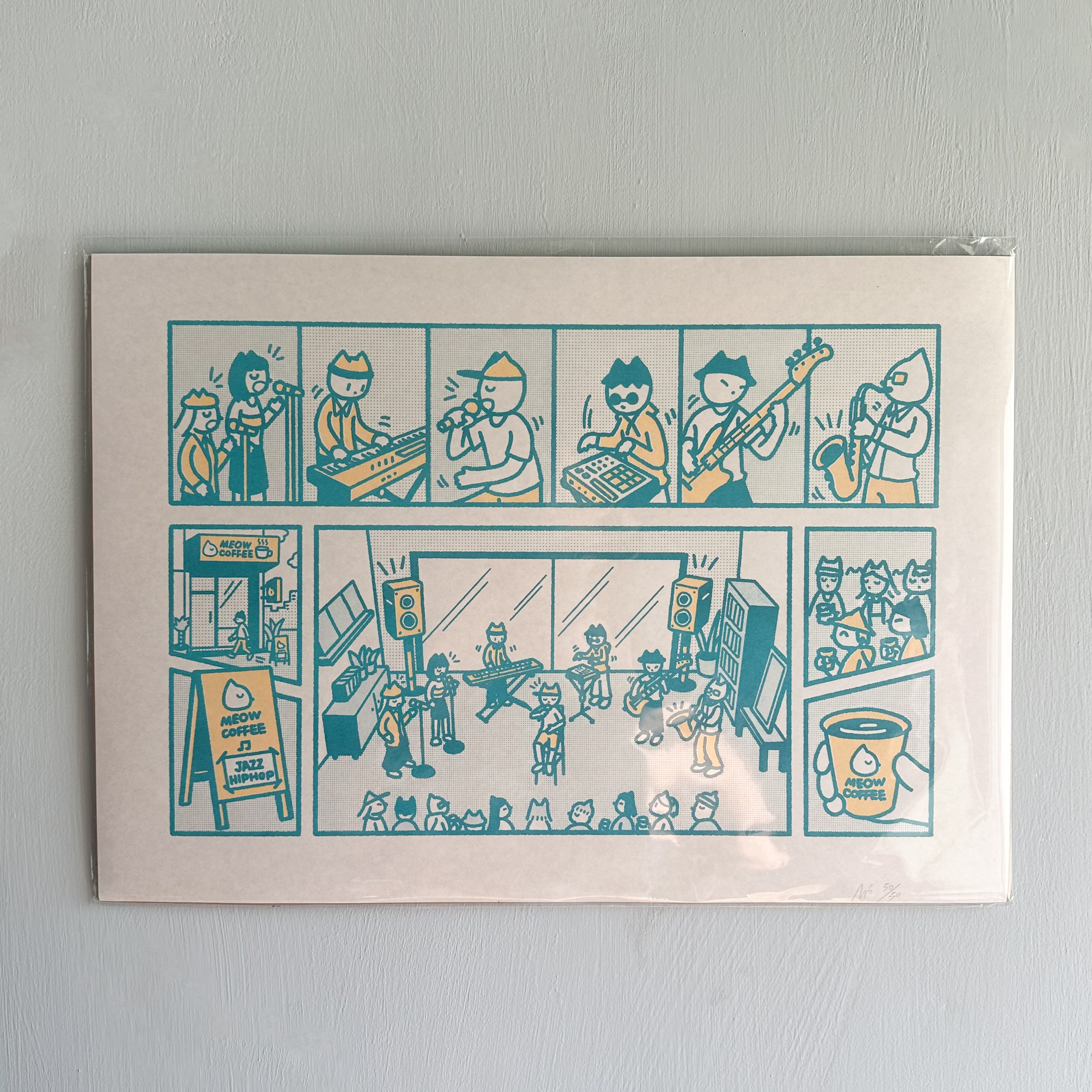 喵五孔版印刷海報-爵士饒舌