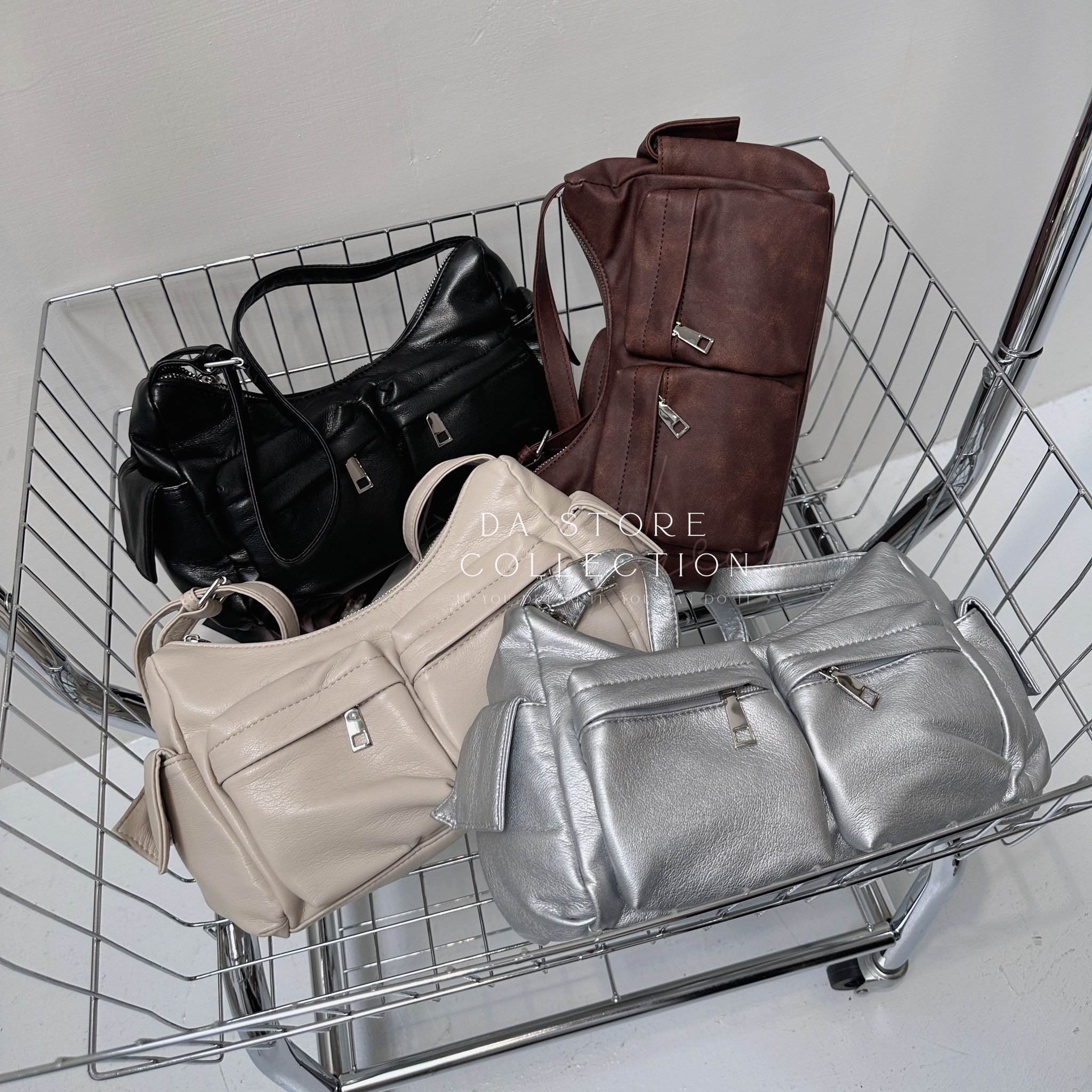 軟皮雙口袋單肩腋下包/四色