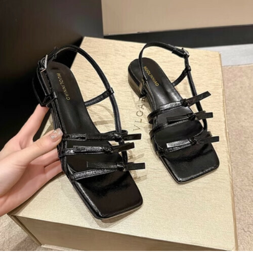 bow square toe open toe sandals