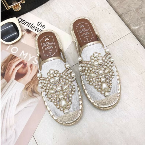 Rhinestone slippers for outer wear