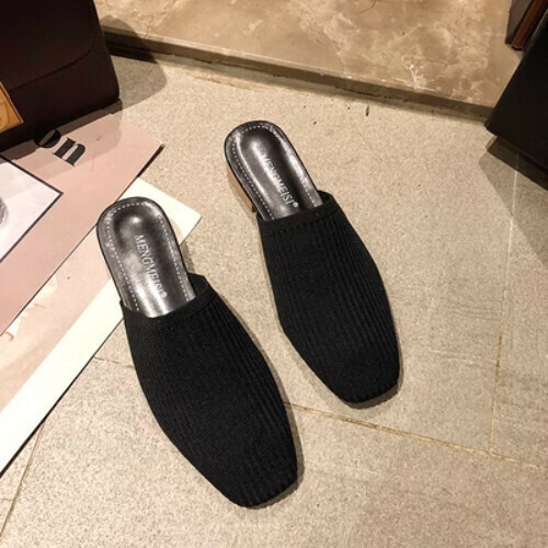 Square toe lazy half slippers