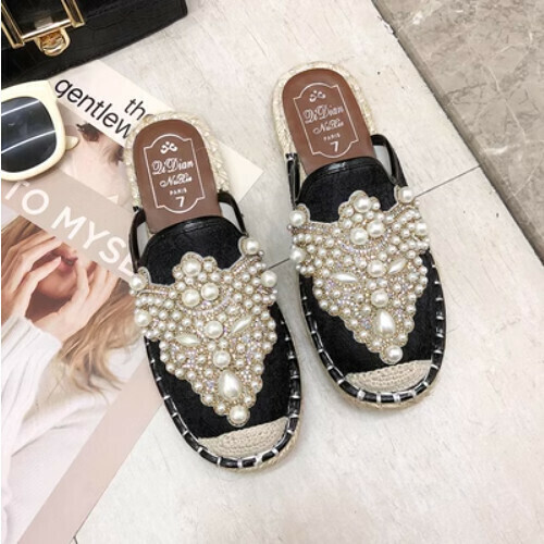 Rhinestone slippers for outer wear