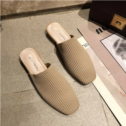 Square toe lazy half slippers