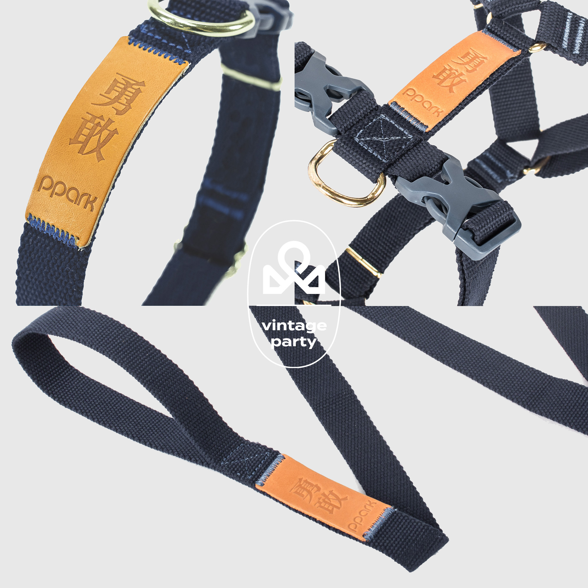 Vintage-項圈/胸背帶/拉繩（三件套組）