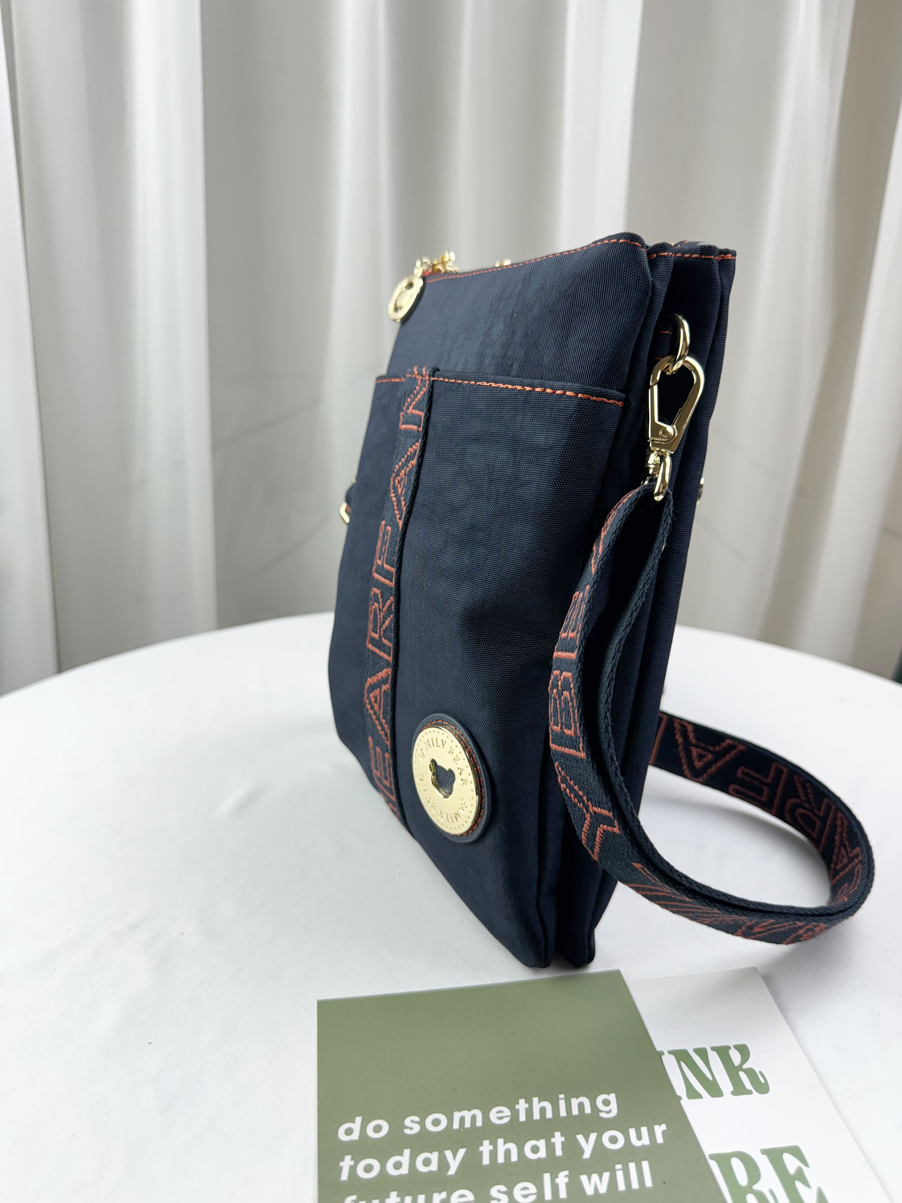 FamilyBear 藍橙織帶防潑水雙層側背包 / 手機袋 #2505-1