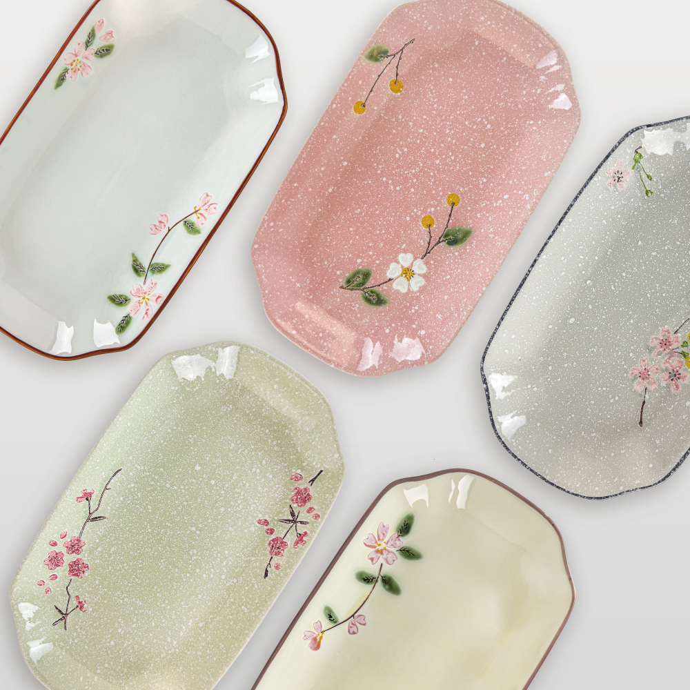 繽紛花彩  轉角 長方盤 31cm AS03-43-06【陶杯杯瓷器】