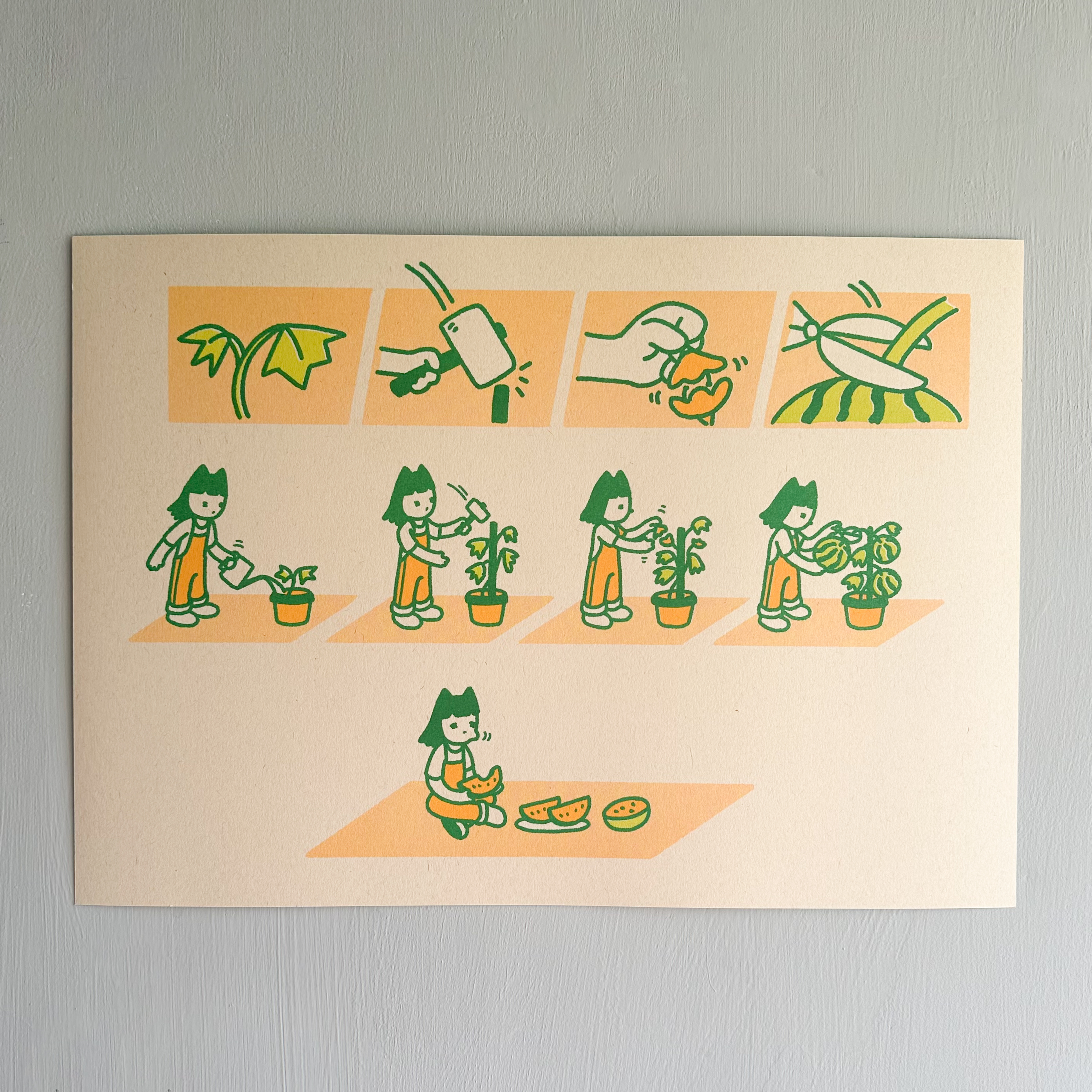 喵五孔版印刷海報-西瓜