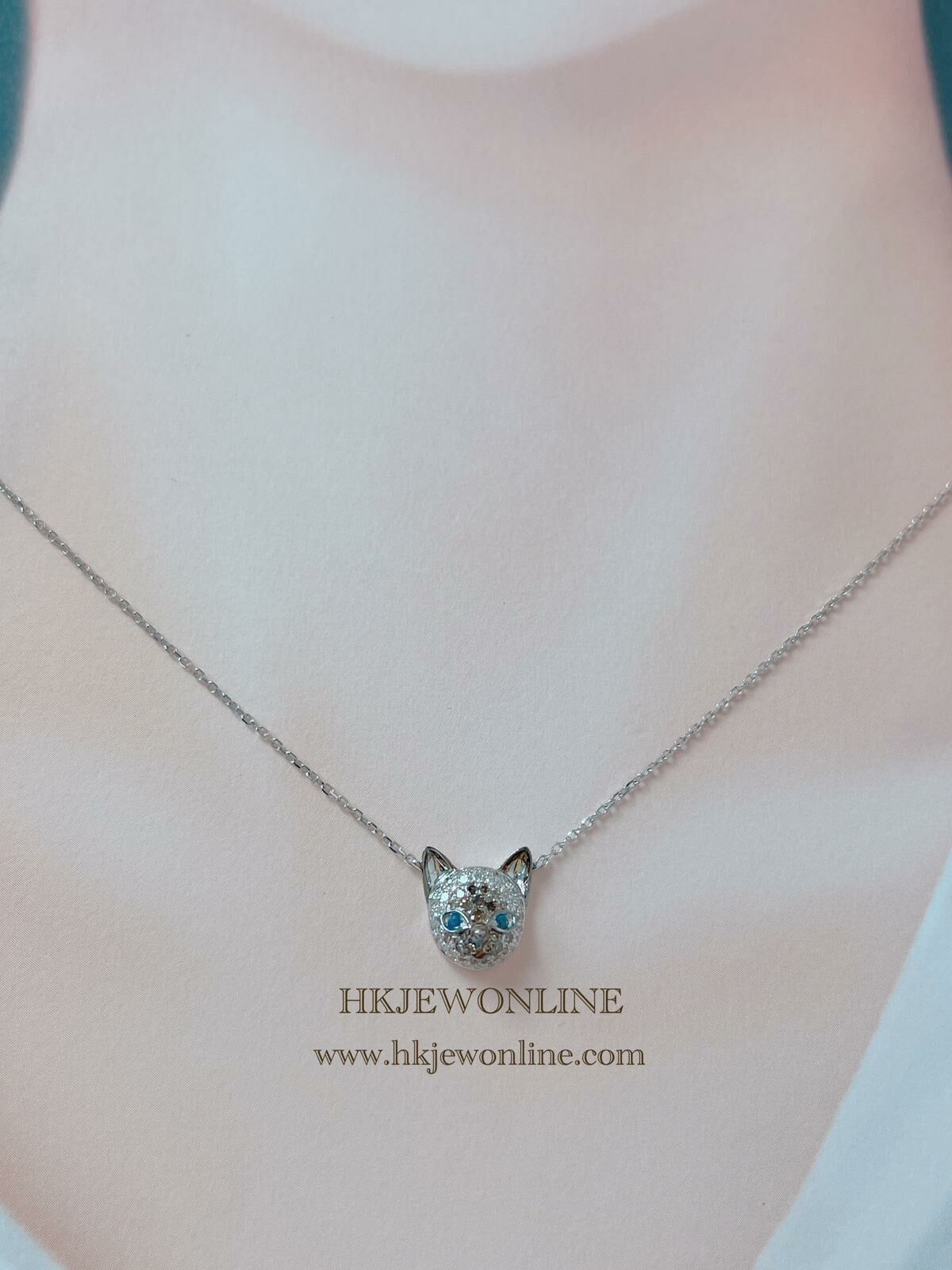 18K White Gold Siamese Cat Diamond Necklace ( Welcome for Order )