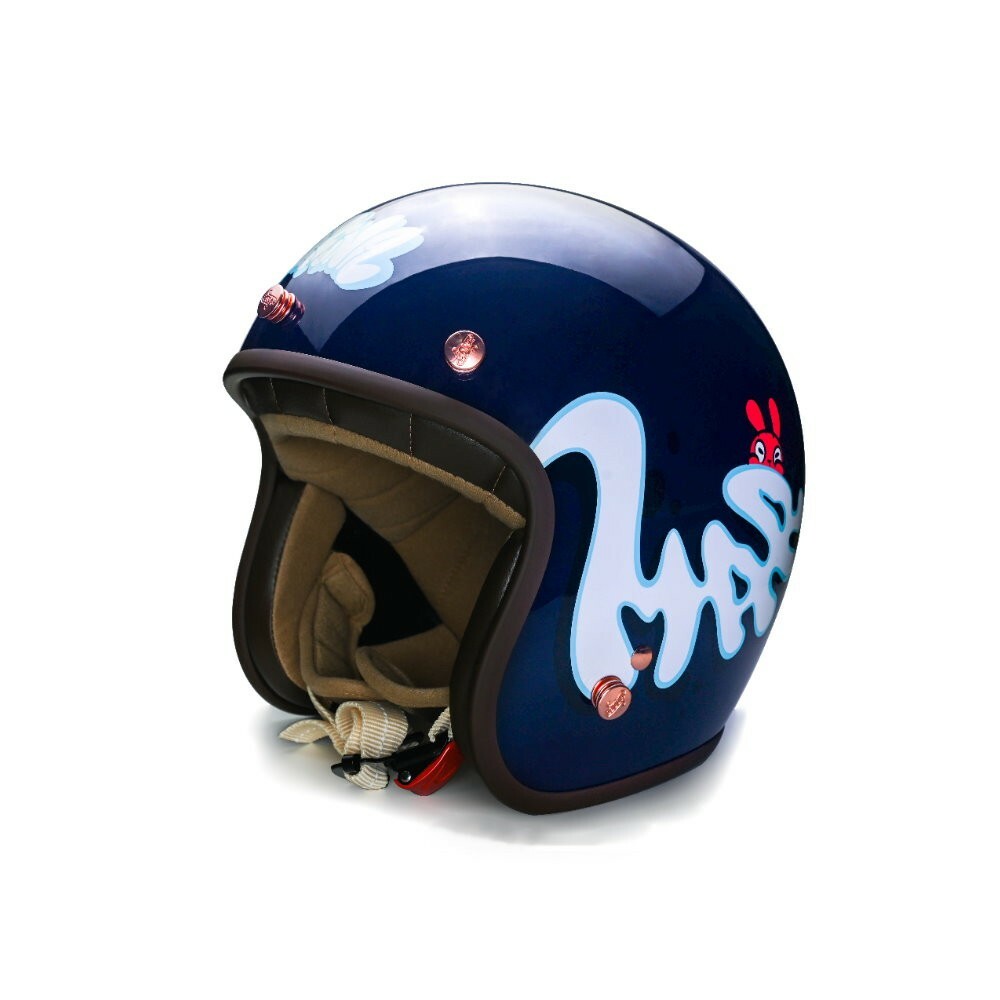 MODER MAR2INA 亮光寶藍紫 3/4罩 復古帽 夢裡那兔