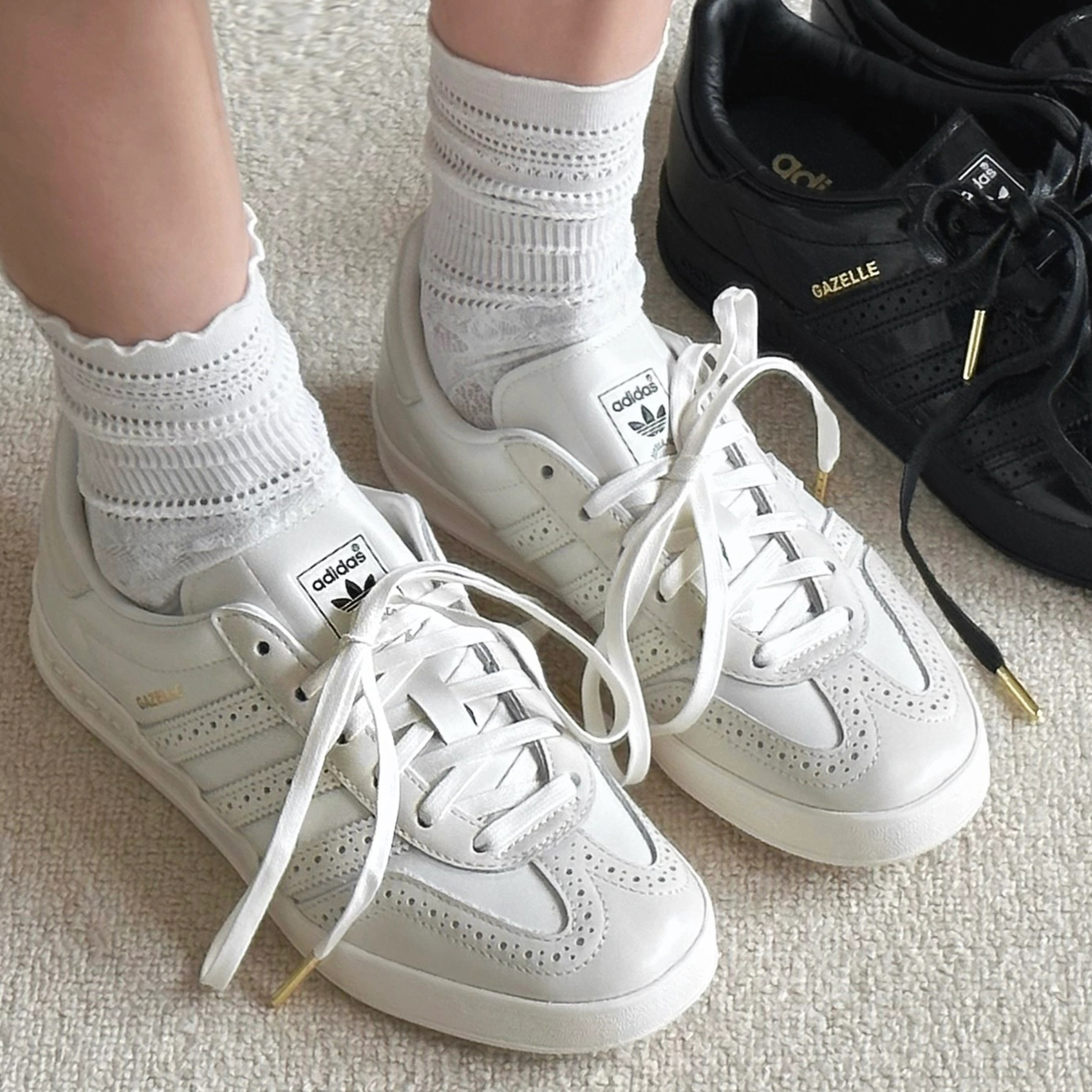 ADIDAS GAZELLE 布洛克 雕花 牛津鞋 奶油白 金標 IE8407 / 預購